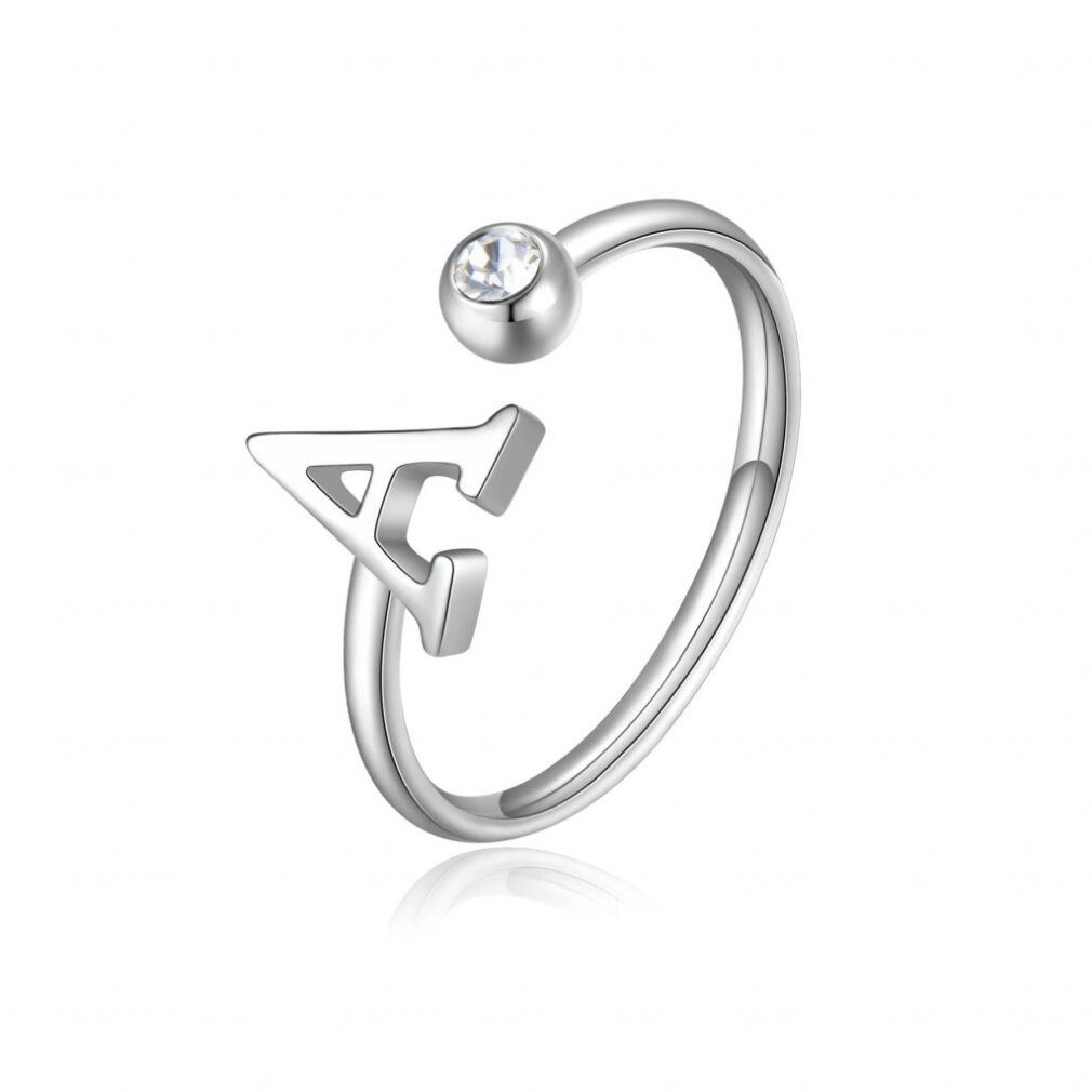 s'agapo Fingerring Stylish steel ring A with crystal Click SCK172