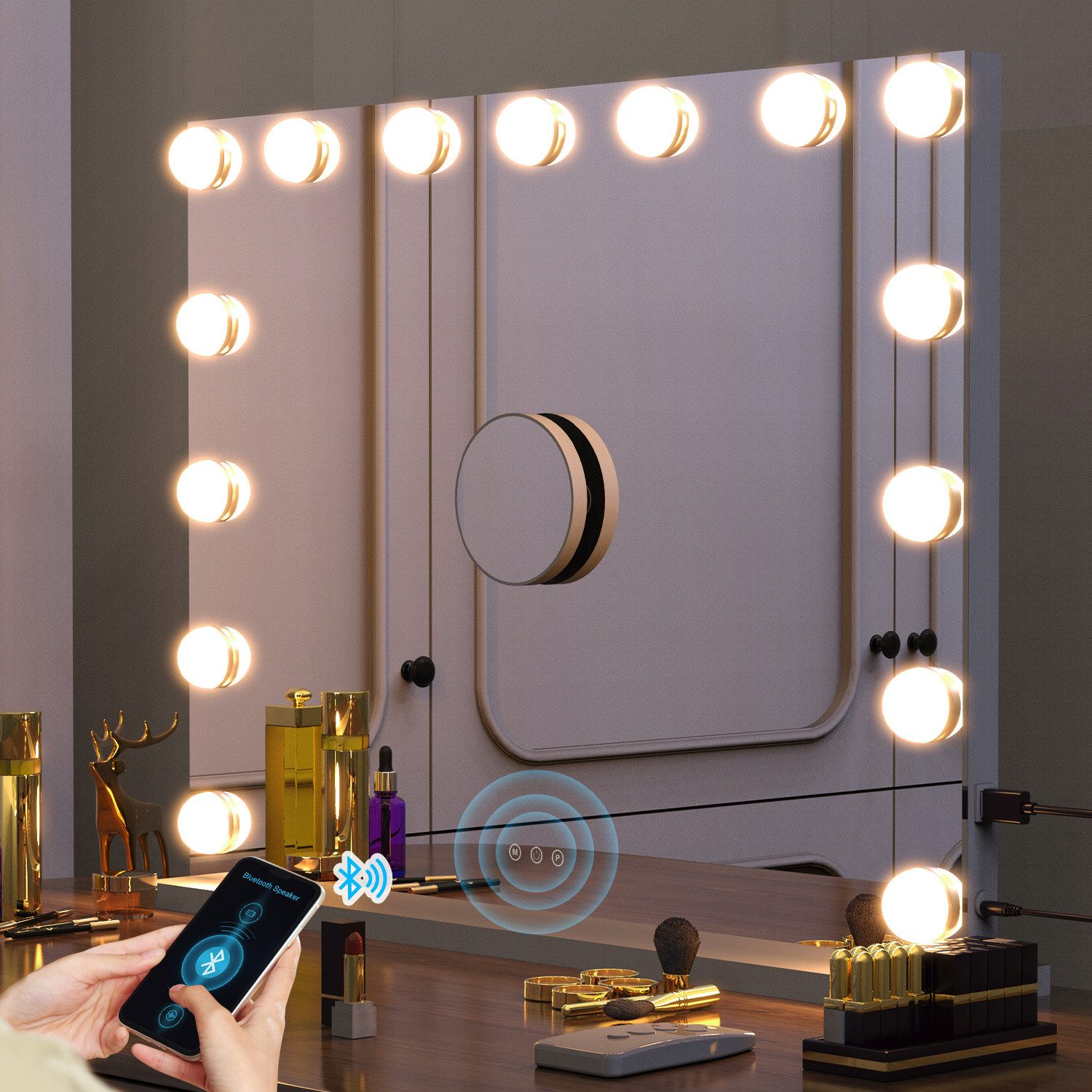 Schminkspiegel Hollywood beleuchteter Schminkspiegel, Bluetooth-Lautsprecher, USB