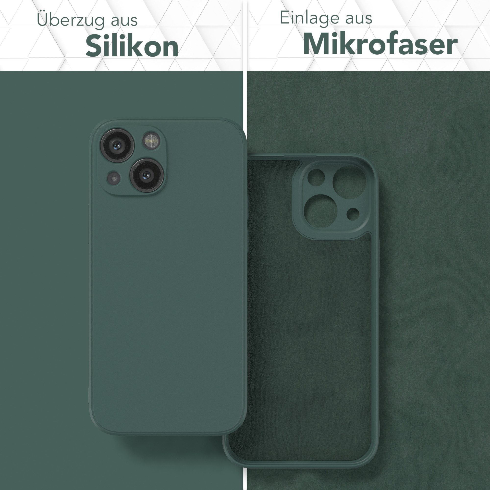 EAZY CASE Handyhülle für Apple iPhone 13 Mini Hülle Silikon 5,4 Zoll, Silikon Schutzhülle mit Kameraschutz kratzfest bumper Grün / Nachtgrün