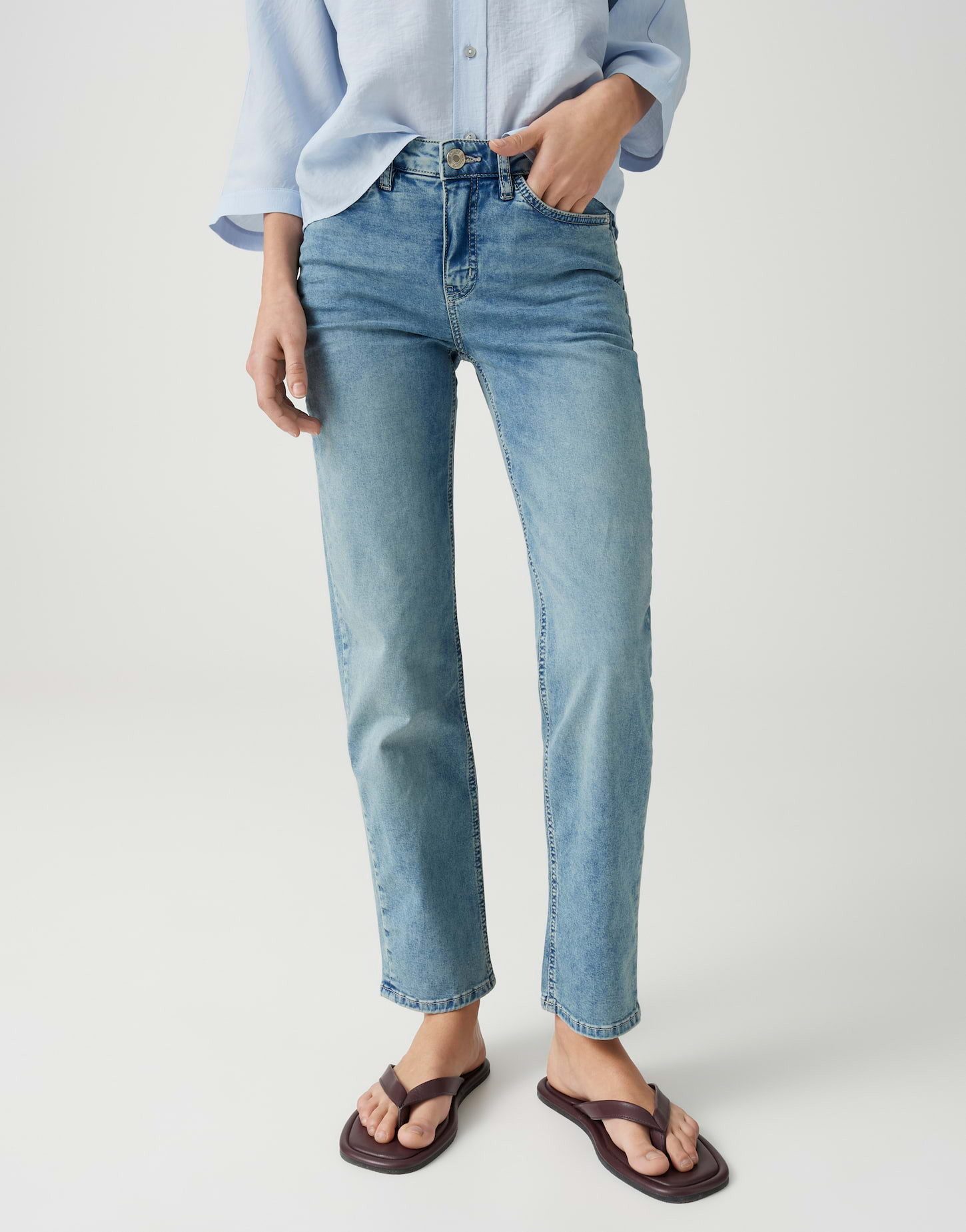 OPUS 5-Pocket-Jeans Gestreiftes T-Shirt aus BCI Cotton Mix Loose Fit Boxy Fit, Schlitze an den Seiten, Pull-on