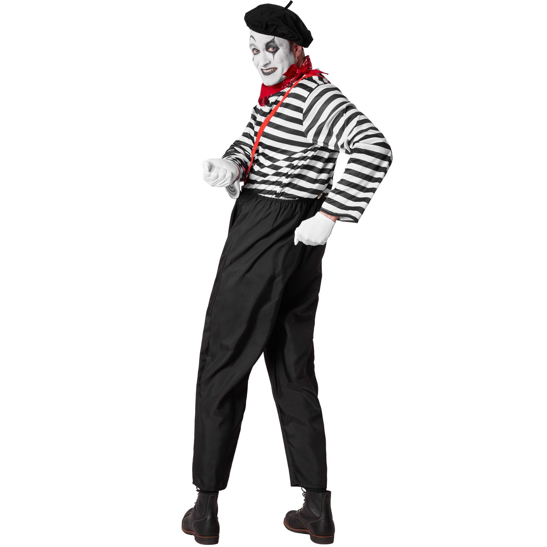 dressforfun Clown-Kostüm Herrenkostüm Klassischer Pantomime, Sechsteiliges Outfit im klassischen Pantomime-Stil