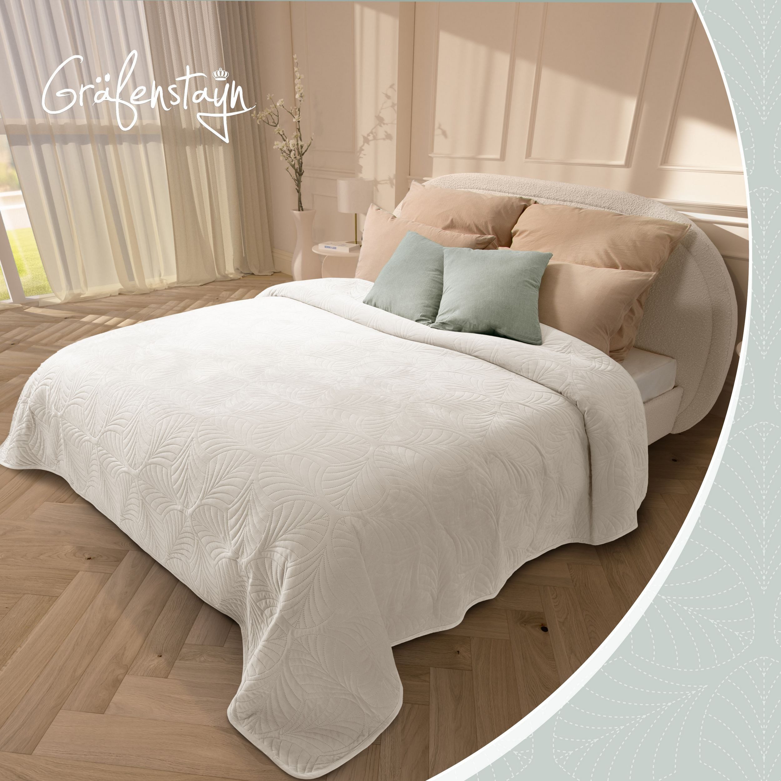 Gräfenstayn Tagesdecke Gräfenstayn Premium Tagesdecke mit nahtloser Steppung & Blatt-Design, Gräfenstayn Premium Tagesdecke mit nahtloser Steppung & Blatt-Desig – Bild 2 von 5