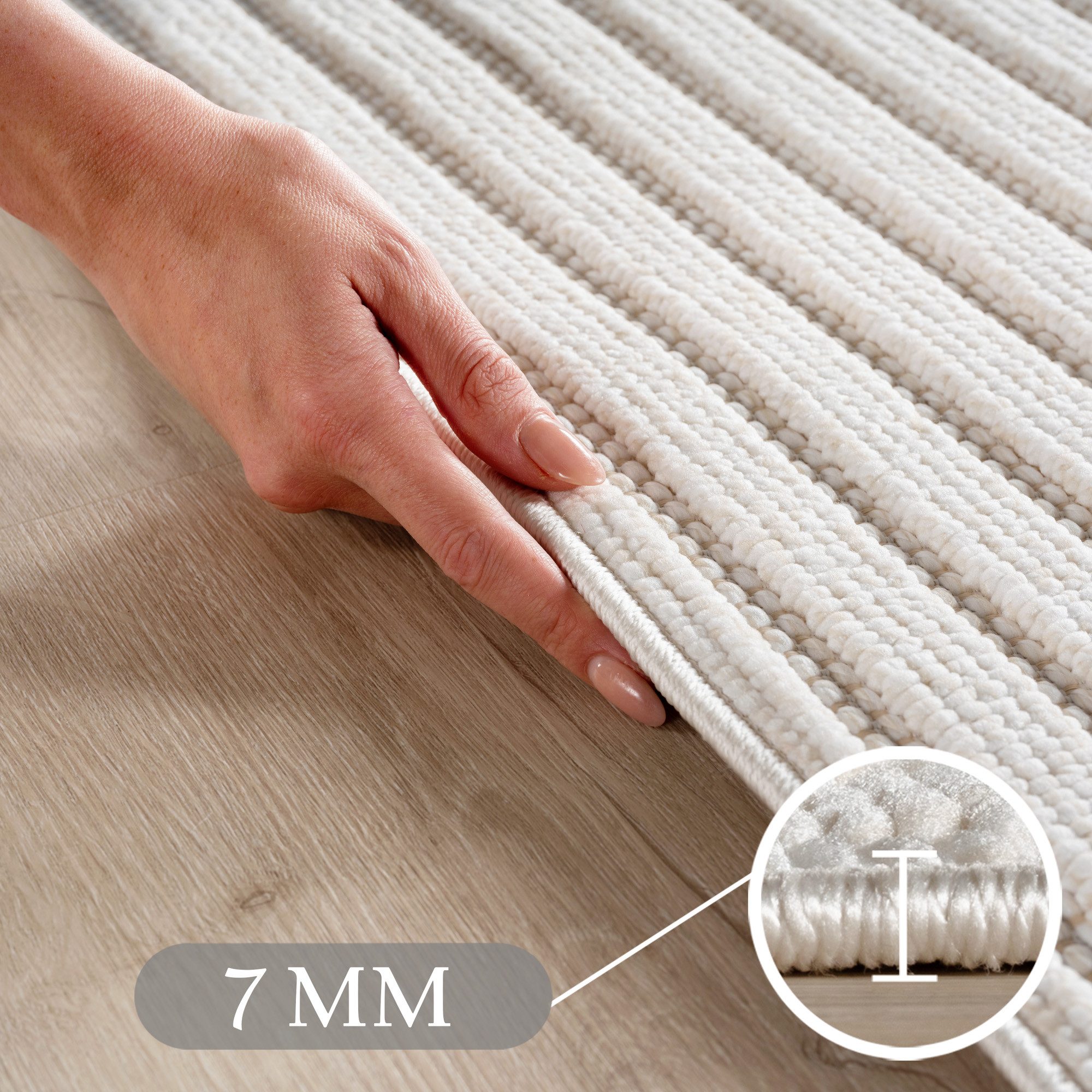 Teppium Teppich Skandinavischer Boho-Teppich mit Schlingenmuster, Rechteckig, Höhe: 20 mm, Kurzflor Schlingen Teppich Creme Boucle-Loop Wohnzimmer Teppich