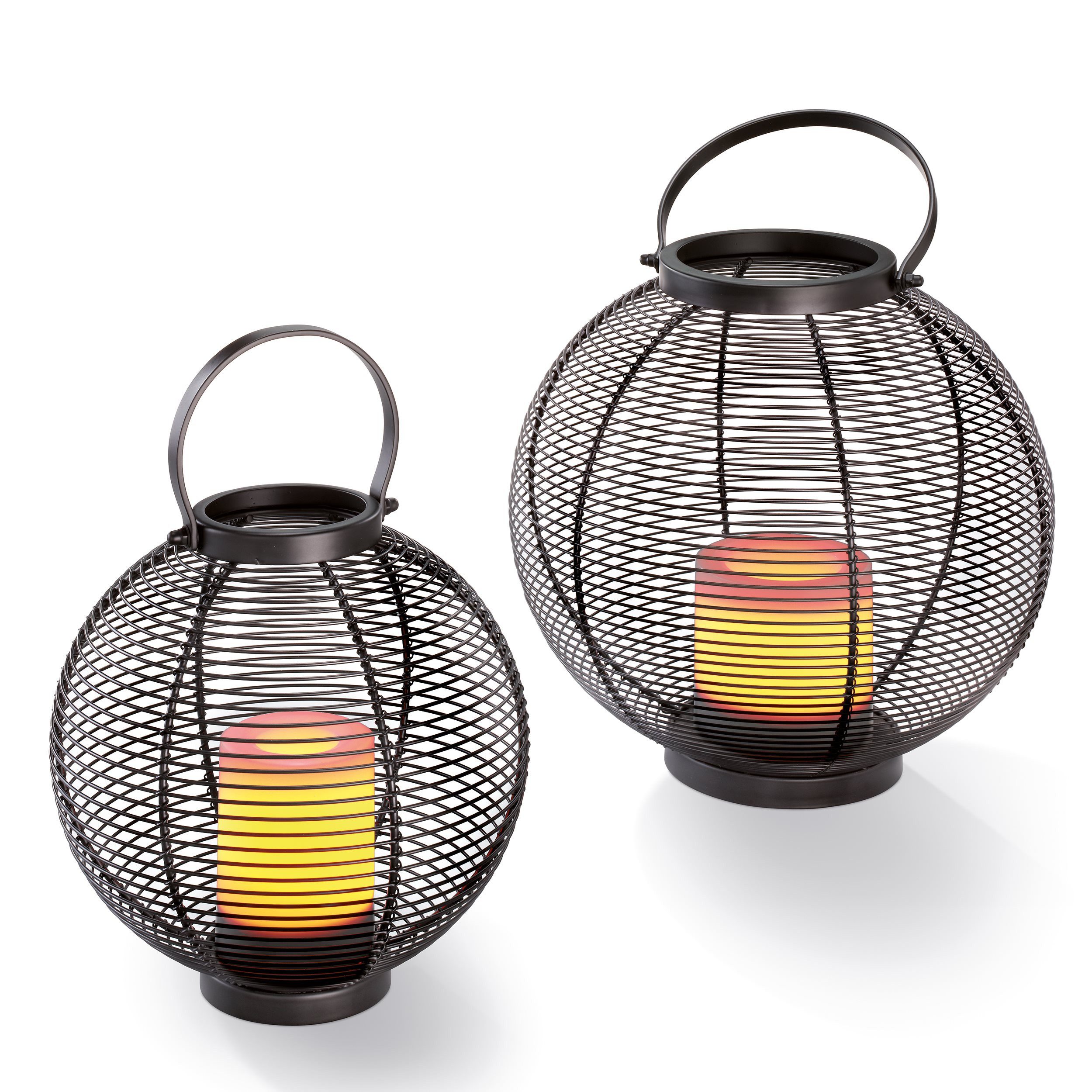 esotec LED Laterne 2er Set Metall Solar-Windlichter Carina D=31+23cm Flackereffekt 102215, LED fest integriert
