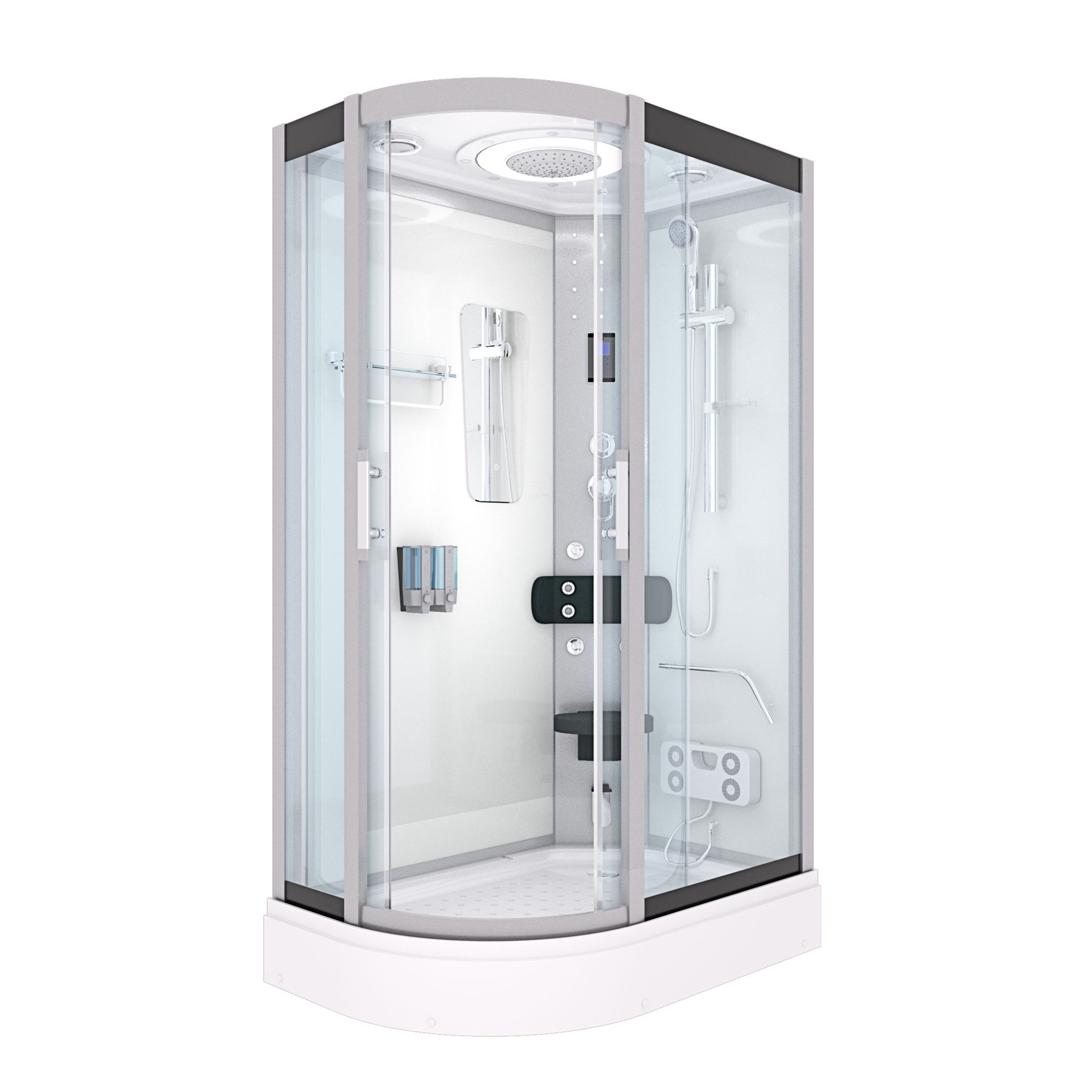 AcquaVapore Komplettdusche Dusche Duschkabine D60-70T0L-ALL 120x80 cm, Sicherheitsglas ESG, inklusive Duschwanne, Höhenverstellbar, Mit Bauanleitung, Mit Beleuchtung, Mit Spiegel, Gehä