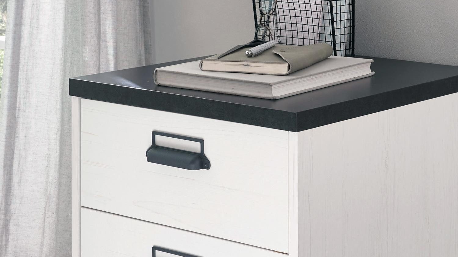 Möbel Akut Rollcontainer Rollcontainer Sherwood 11 Pinie weiß anthrazit mit soft-close