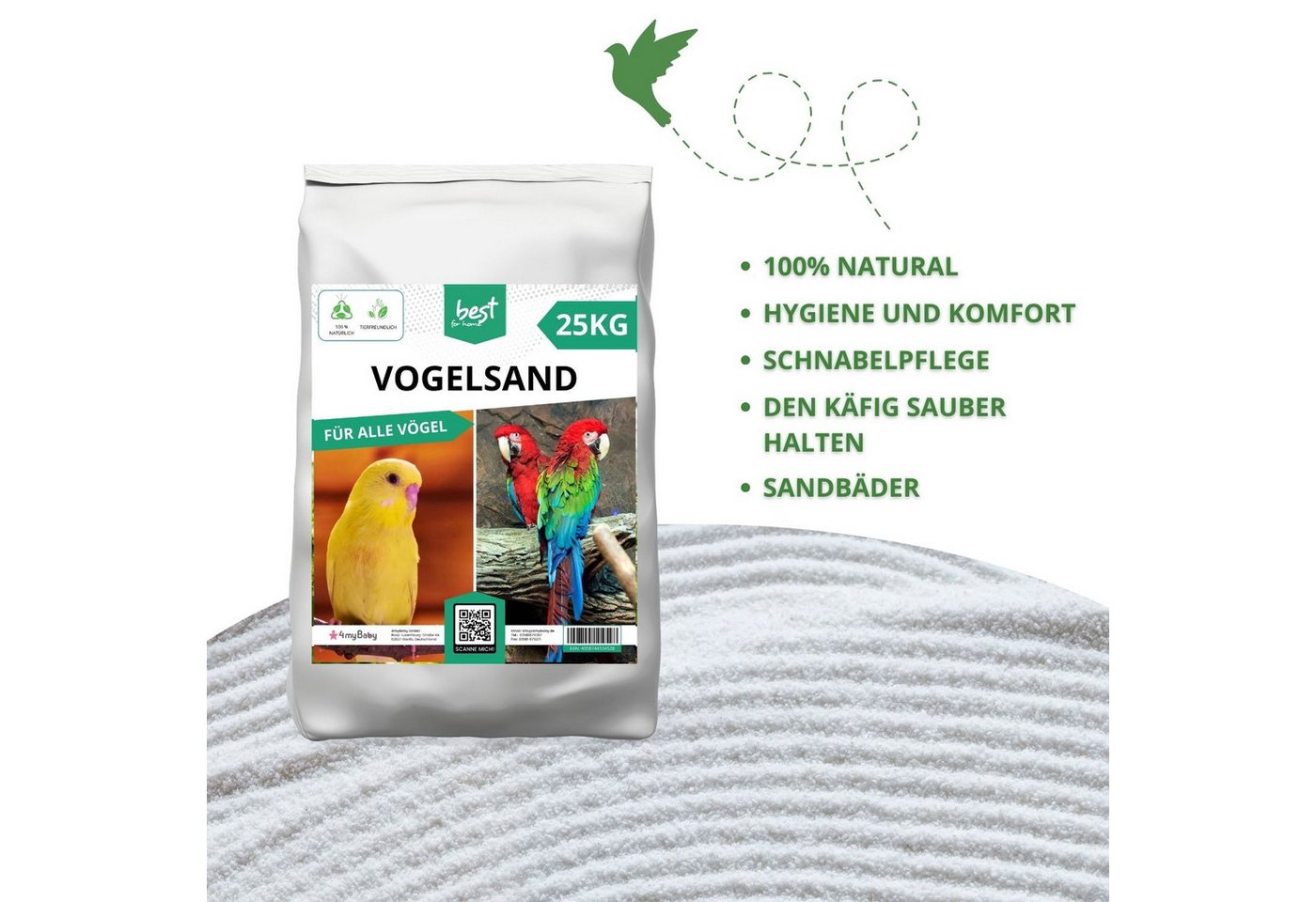 Thumbnail - Best for Home Vogelsand 5 kg und 25 kg - Quarzsand für Vogelkäfige, Sand für Käfige