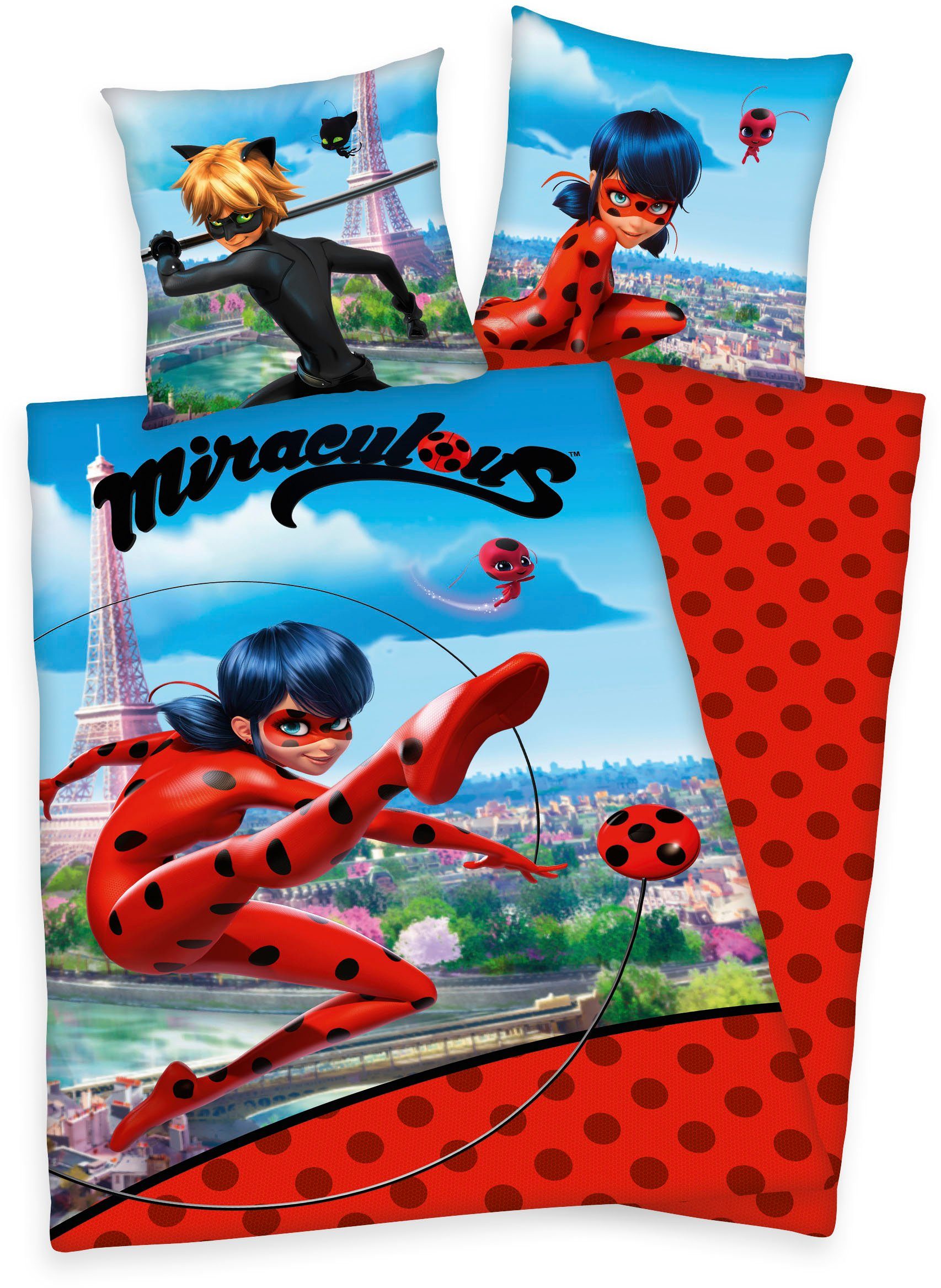 Kinderbettwäsche Miraculous, Renforcé, mit tollem Ladybug- und Cat Noir-Motiv