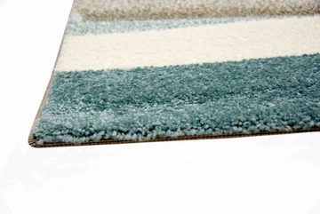 Teppich Moderner Teppich Kurzflor Wohnzimmerteppich Konturenschnitt Streifen pastell blau braun creme, Carpetia, rechteckig, Höhe: 13 mm