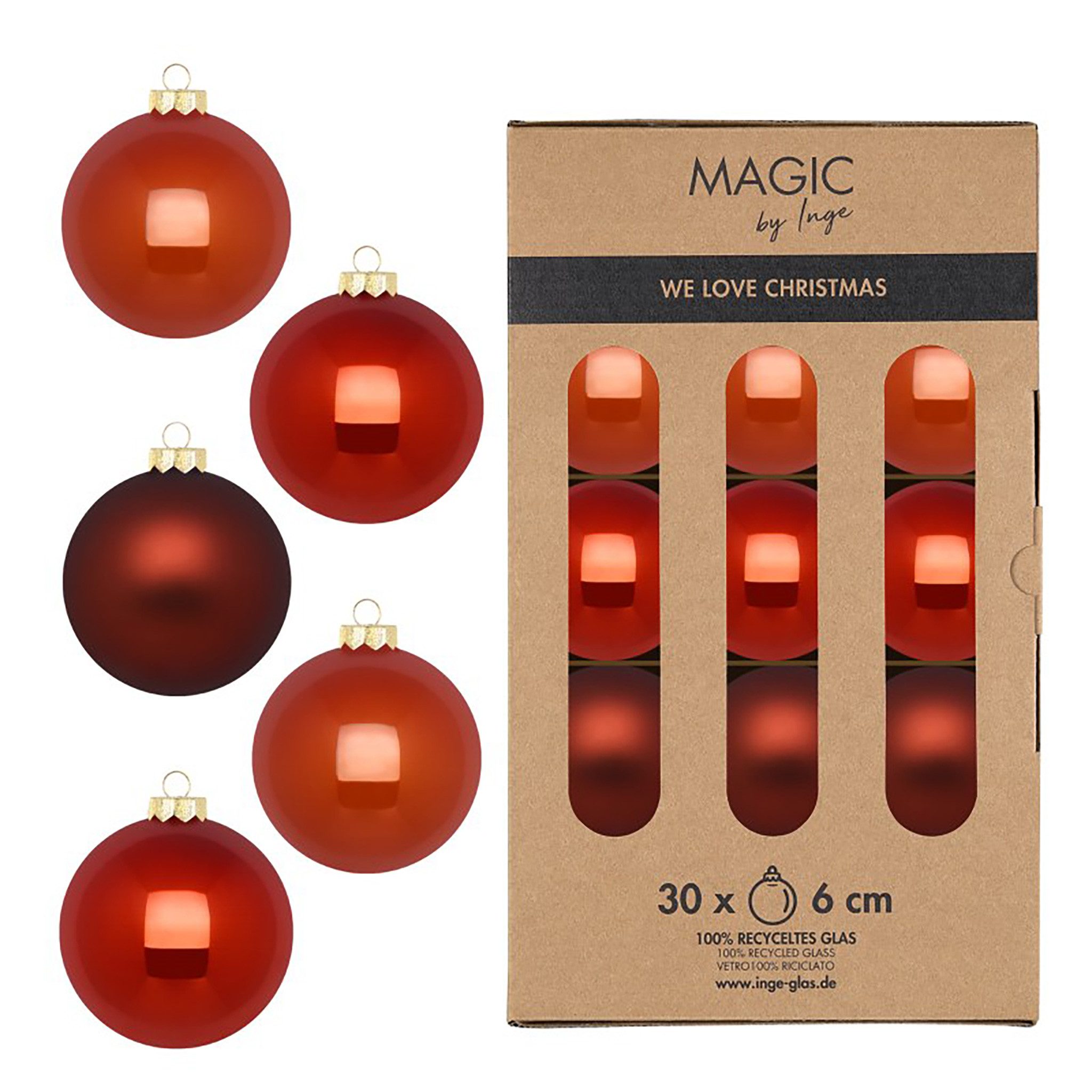 Holly & Jolly Weihnachtsbaumkugel, Weihnachtskugeln Glas 6cm 30 Stück - Warm Terracotta