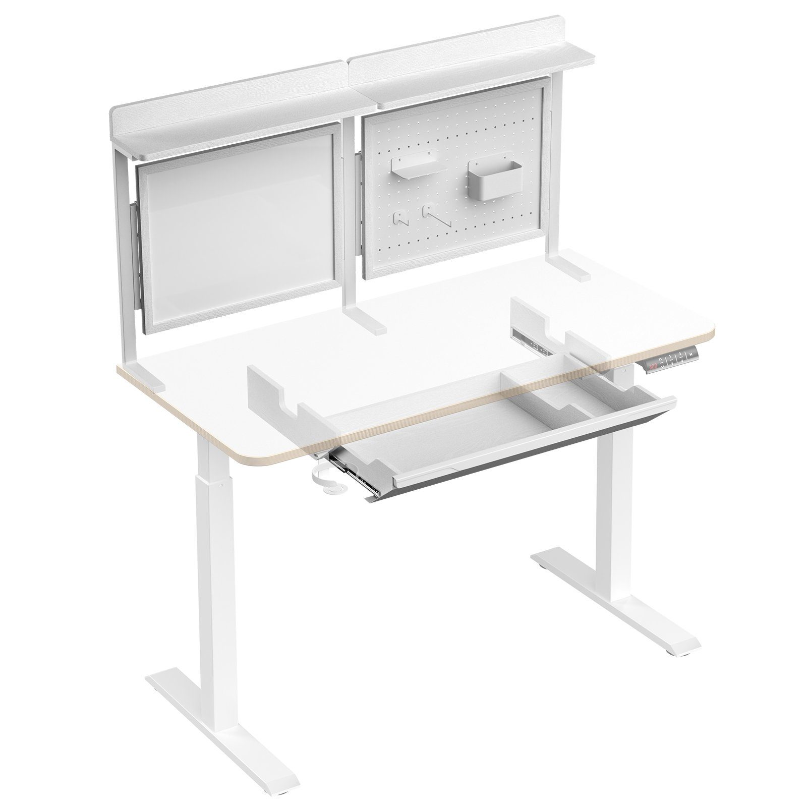 KOWO Schreibtisch Magnetisches Whiteboard, Lochplatte und Schublade für Schreibtisch, Passt nur für unseren Flexi Schreibtisch 120 cm