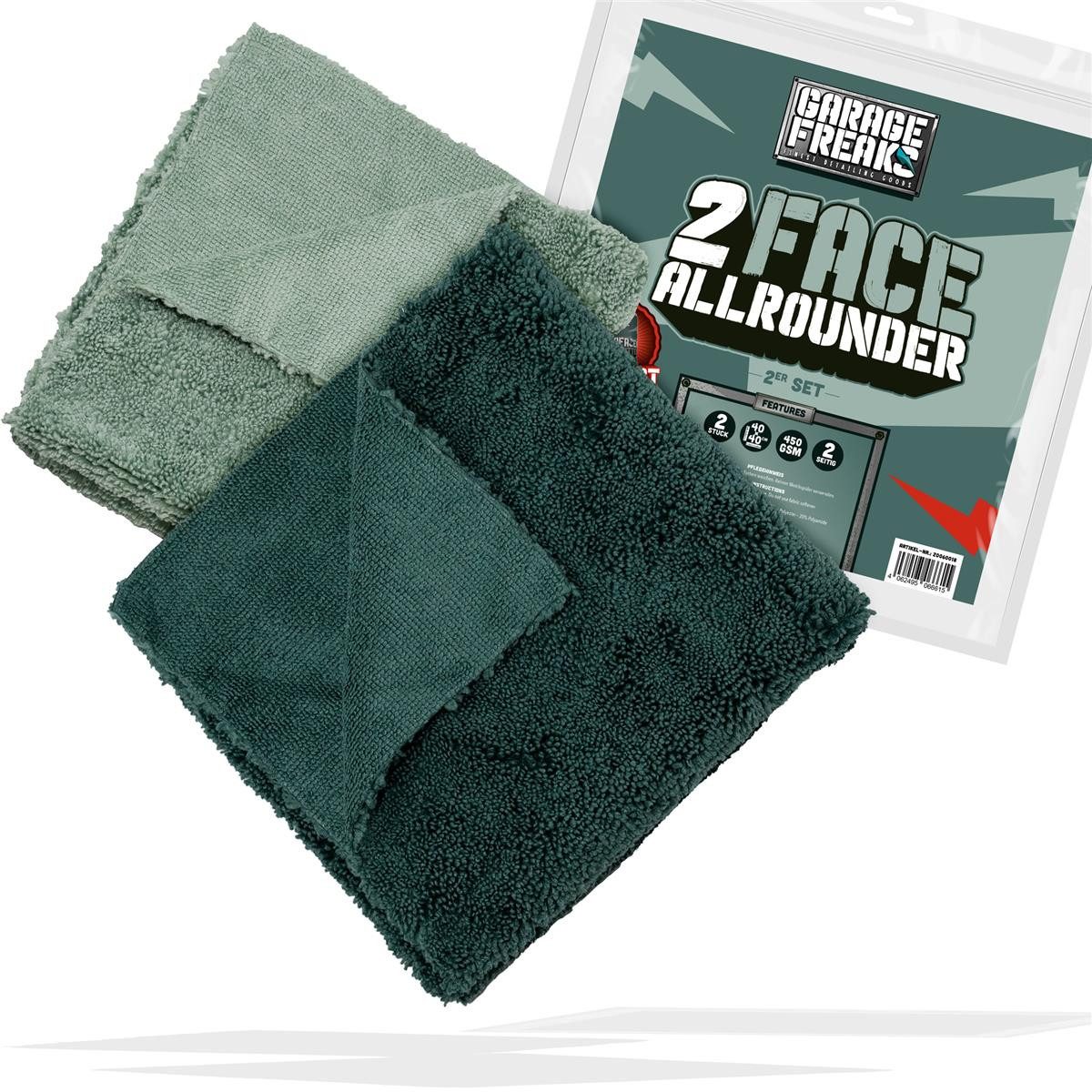 Garage Freaks Garage Freaks - 2er Pack - 2 FACE ALLROUNDER - 40x40cm, 450 GSM Mikrofasertuch (80% Polyester, 20% Polyamide, 40x40 cm, 2-tlg., 2er Pack, Face Allounder, 40x40cm, 450GSM)