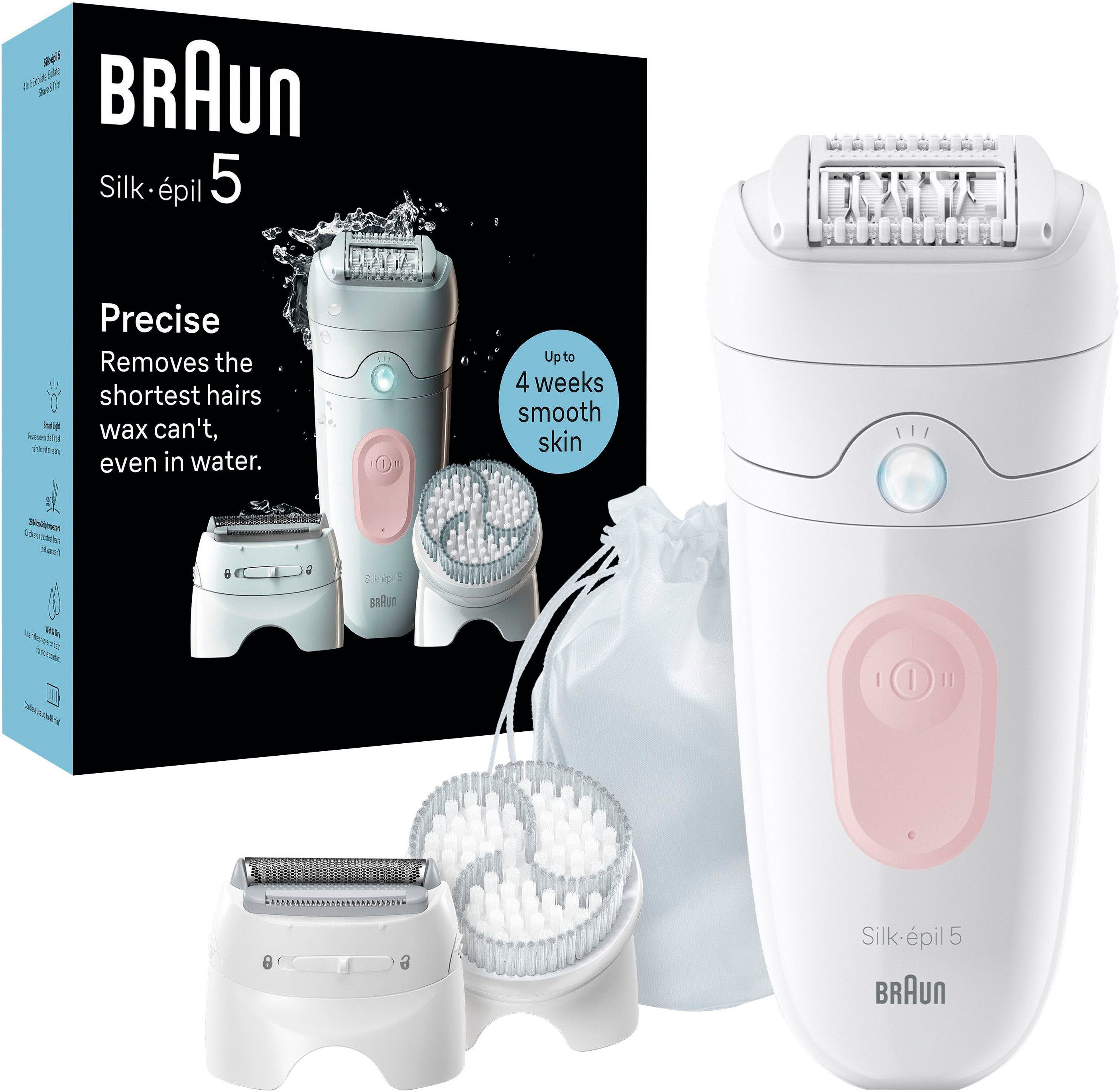 BRAUN Epilierer Silk-épil 5 5-060 mit Rasieraufsatz, Trimmeraufsatz und Peeling Aufsätzen mehr