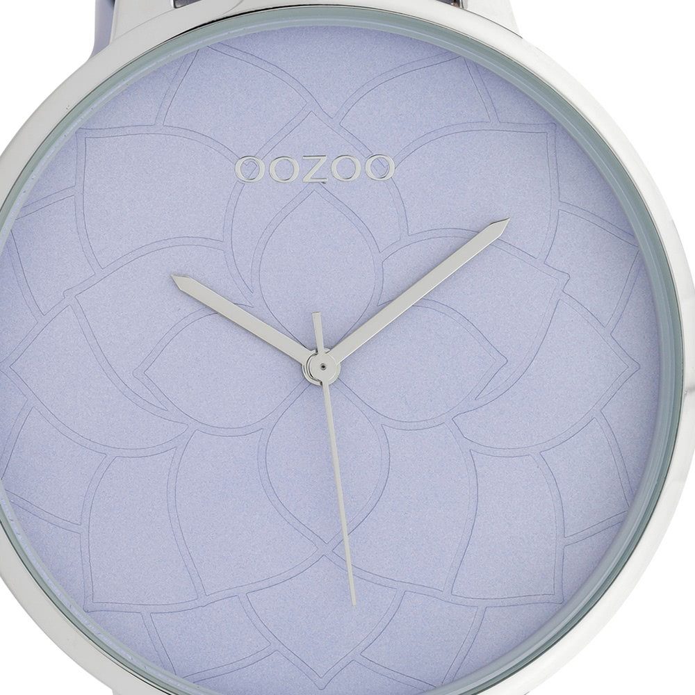 rund, hellblau, OOZOO Armbanduhr Quarzuhr 48mm) Damen extra Damenuhr Lederarmband, Oozoo (ca. groß Fashion-Style