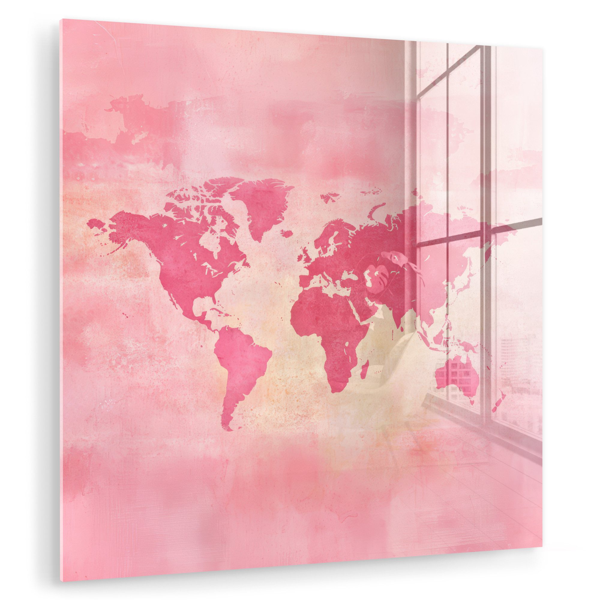 MuchoWow Acrylglasbild Weltkarte - Rosa - günstig online kaufen