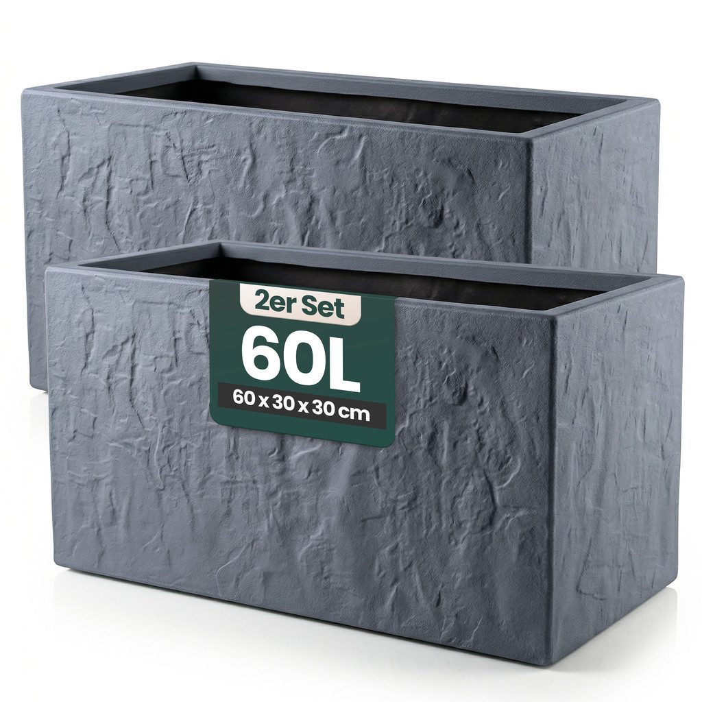 Kreher Blumenkasten 'Riven' aus Kunststoff - Stein Optik - 60x30x30 cm (Farbe wählbar) (2 St)