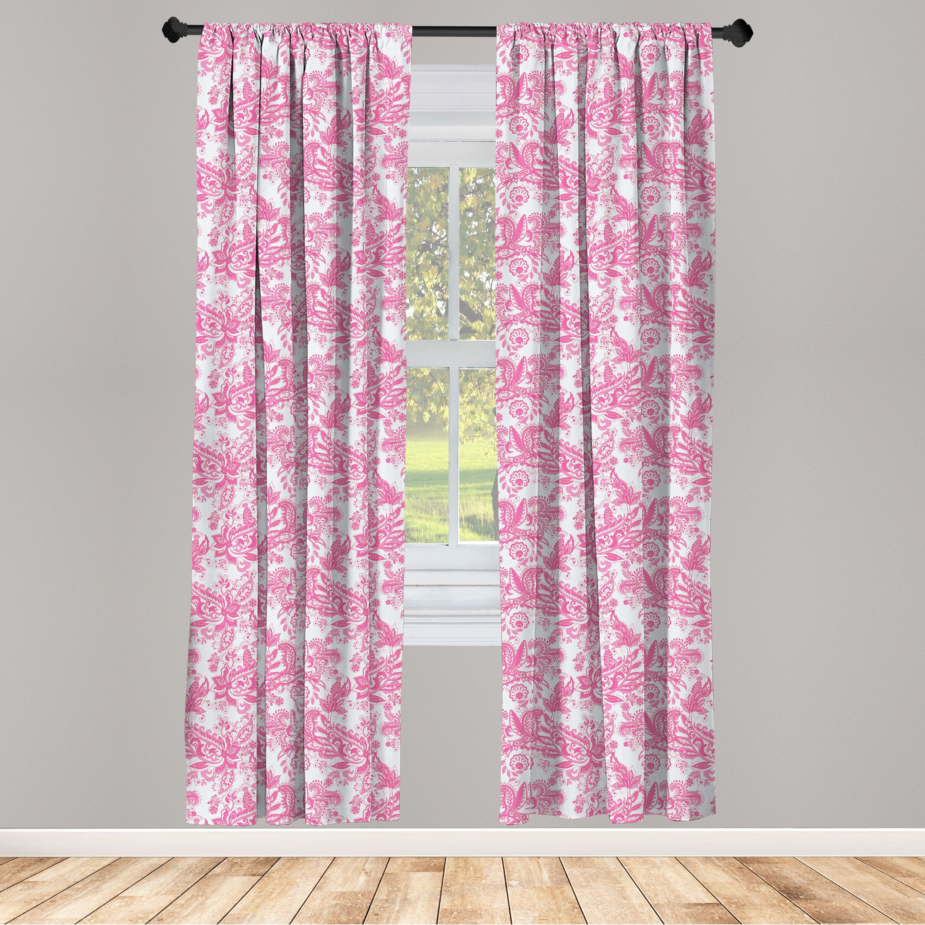Gardine Vorhang für Wohnzimmer Schlafzimmer Dekor, Abakuhaus, Microfaser, Blumen Pinkish Paisley-Muster