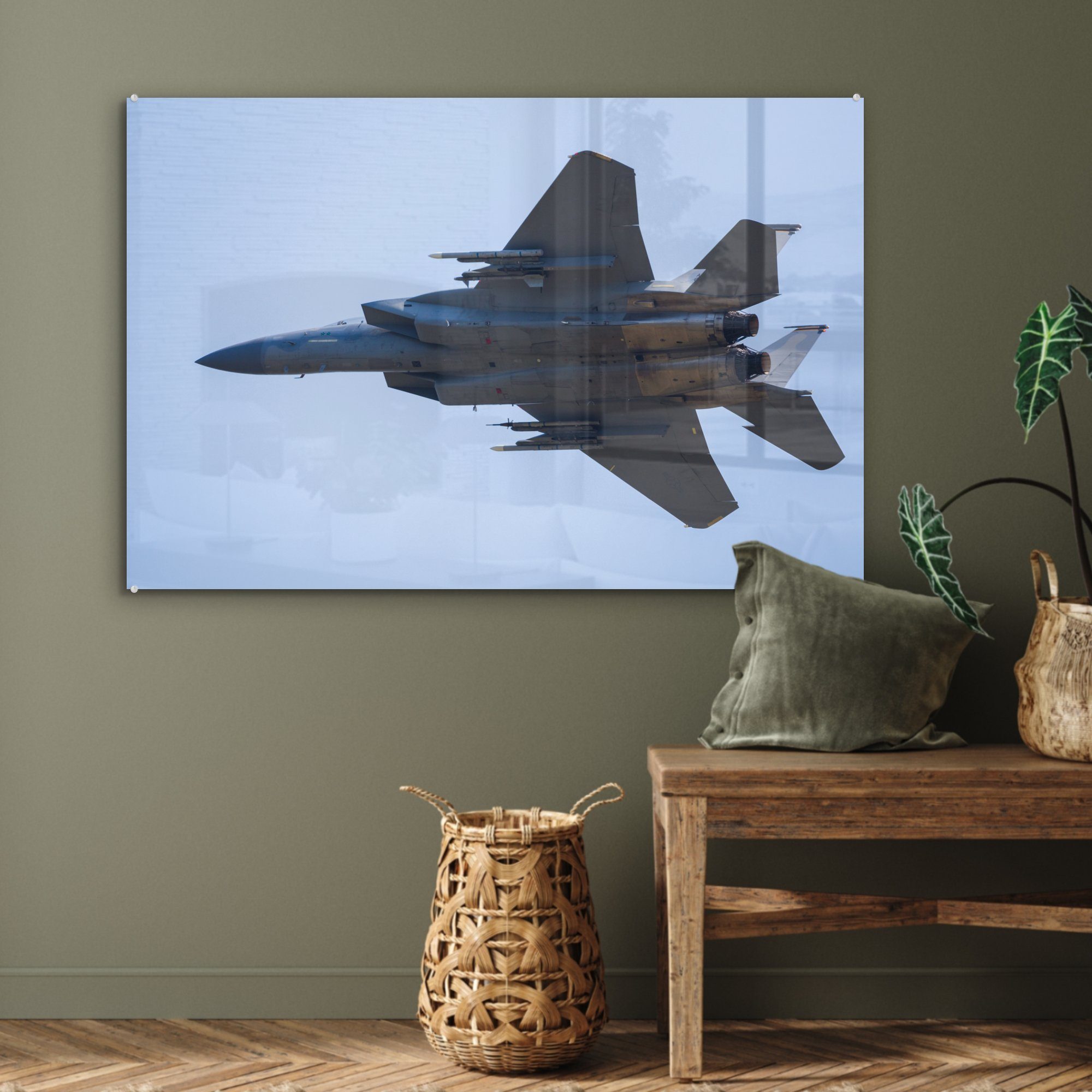 & Acrylglasbild Schlafzimmer Ein (1 Himmel, Acrylglasbilder St), MuchoWow blauen am weißes Kampfflugzeug Wohnzimmer