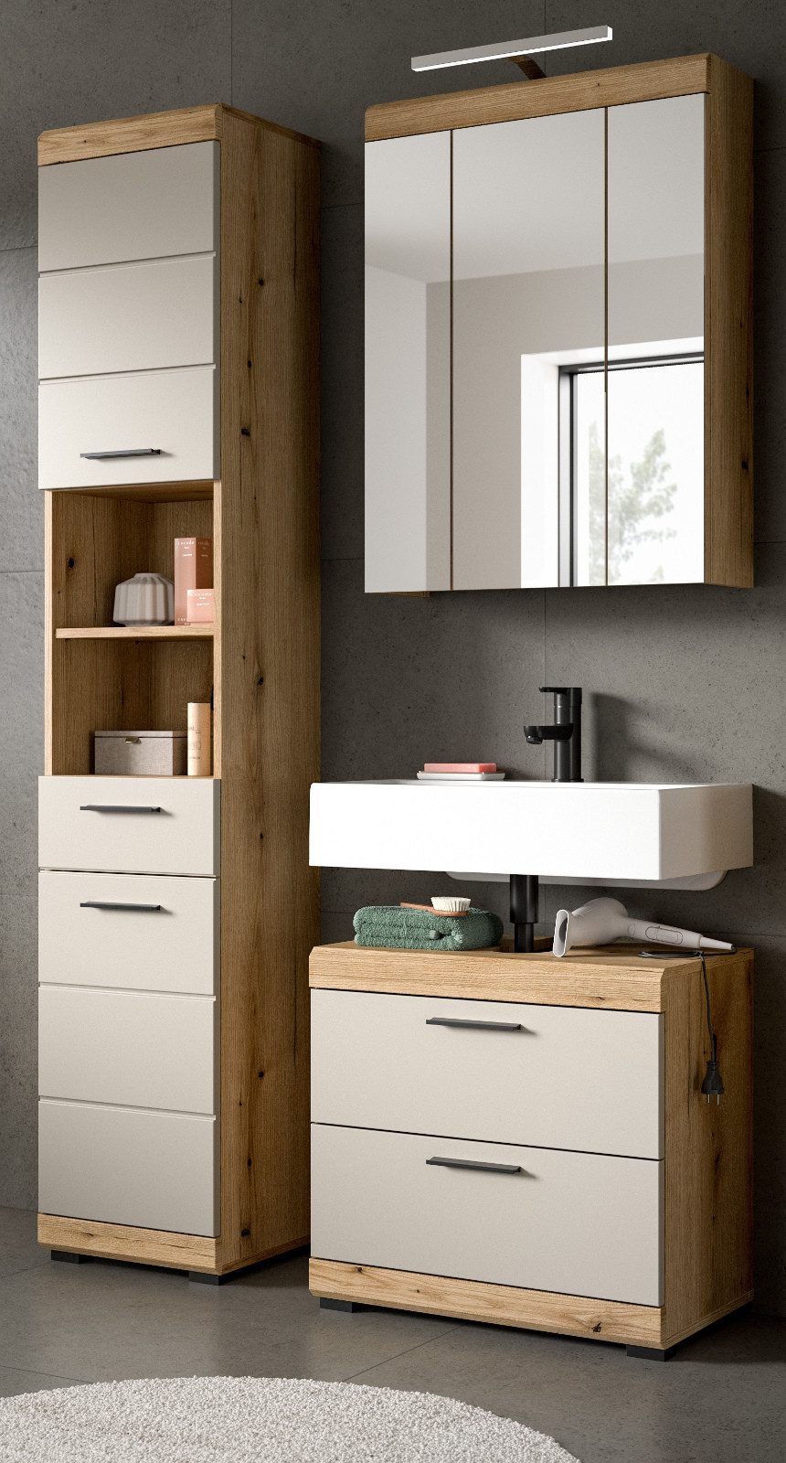 Inn.Furn Badmöbel-Set Shawn, (Badezimmer in Sand / Kaschmir und Eiche, Set günstig online kaufen