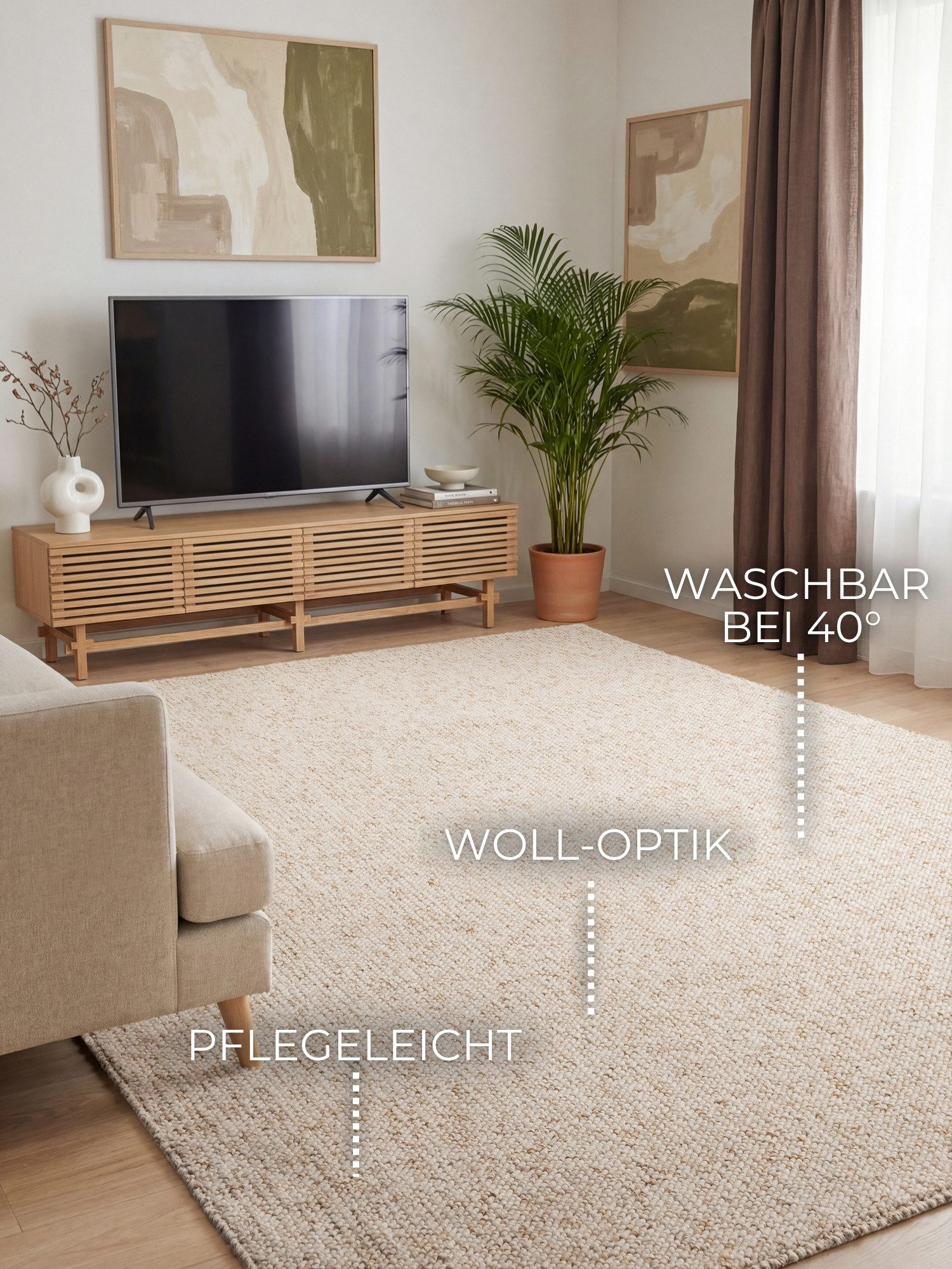 ELLE DECORATION Teppich Rocco, rechteckig, Höhe: 10 mm, Läufer, waschbar, Wohnzimmer, Esszimmer, Woll-Optik