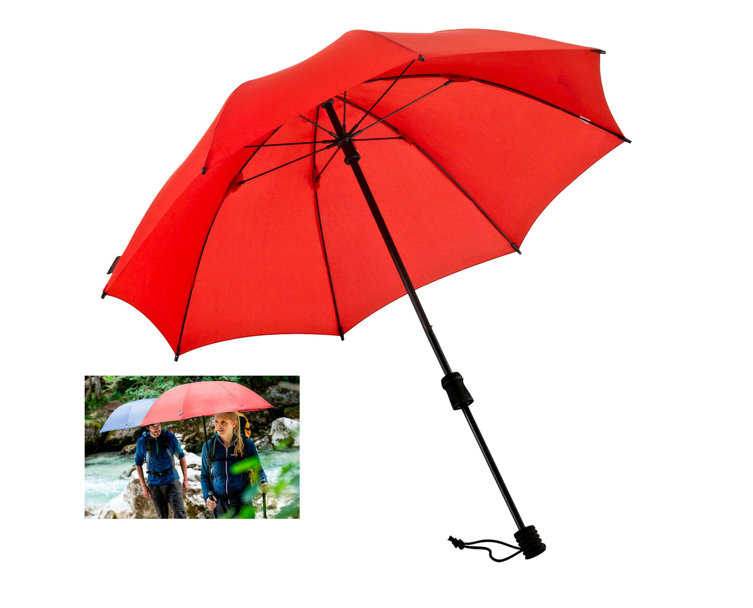 EuroSCHIRM® Stockregenschirm Swing handsfree, rot, verlängerbarer Schaft, handfrei tragbar