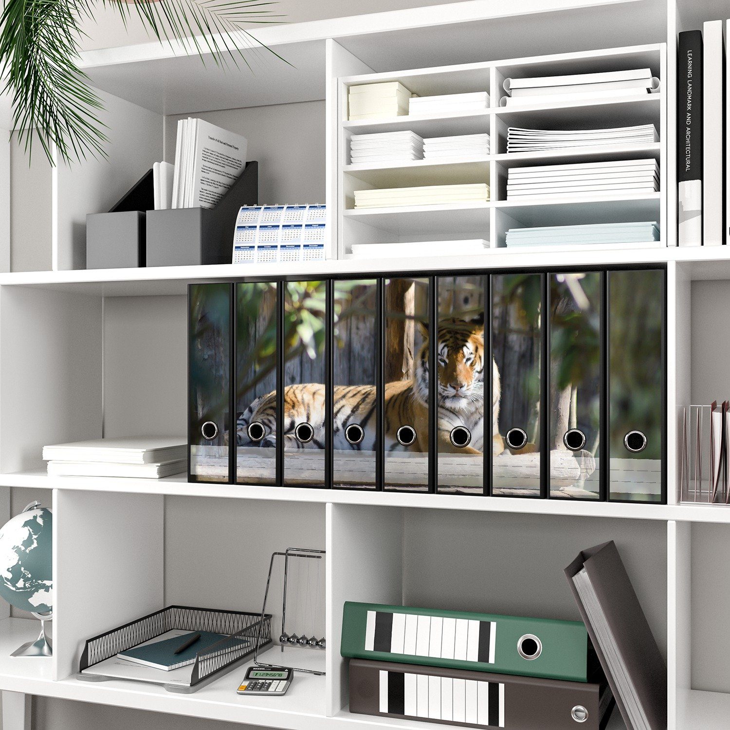 Thumbnail - Wallario Etiketten Tiger im Sonnenschein, Ordnerrücken-Sticker in verschiedenen Ausführungen