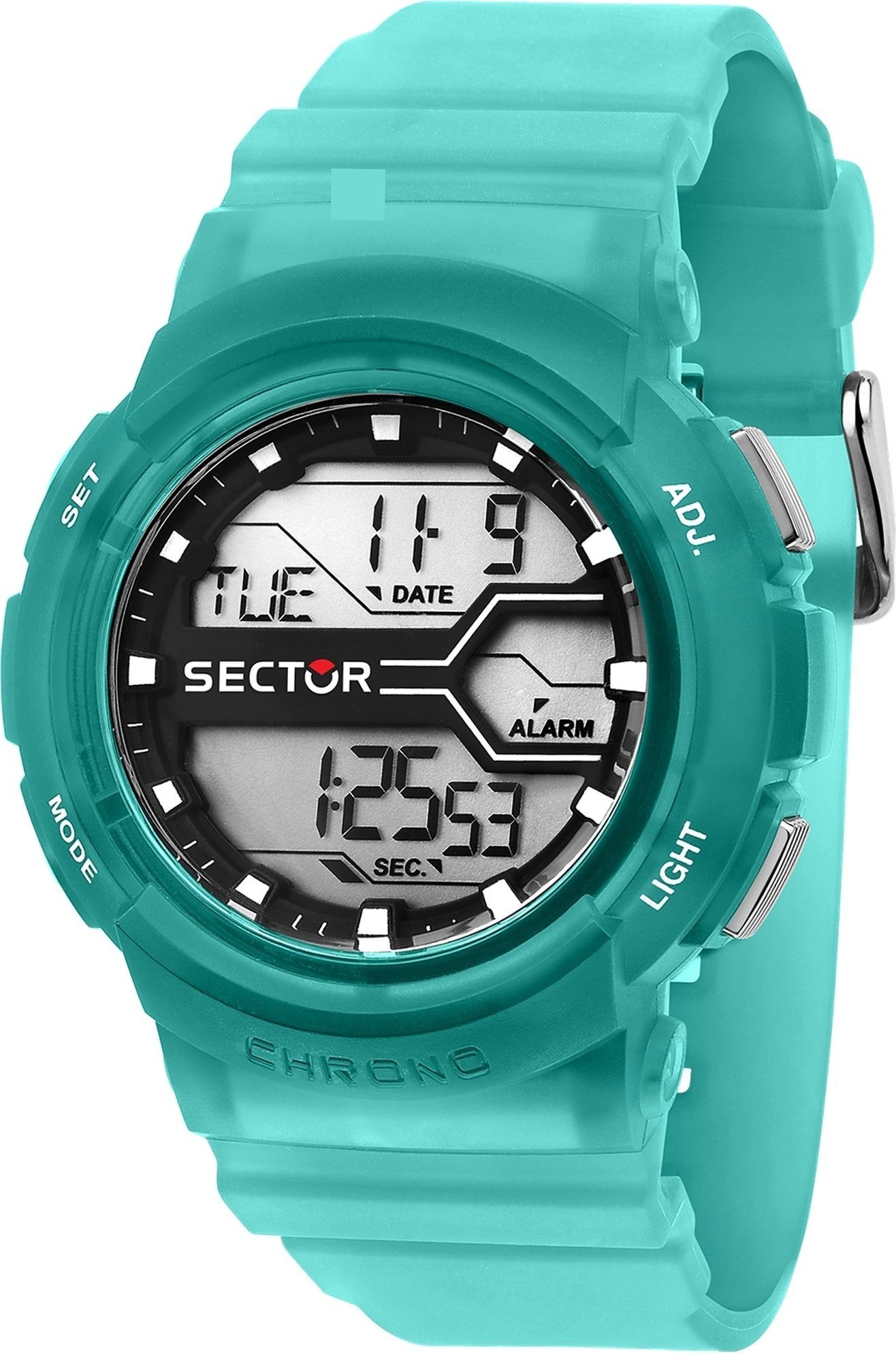 Sector Digitaluhr Sector Herren Armbanduhr Digital, Herren Armbanduhr rund, extra groß (ca. 46mm), PURarmband grün, Casual