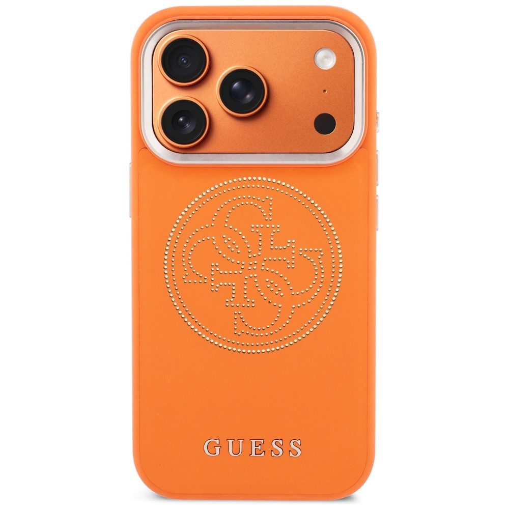 Guess Handyhülle iPhone 17 Pro Guess Kunstleder orange MagSafe kompatibel Logo gelocht 6,3 Zoll, Kantenschutz