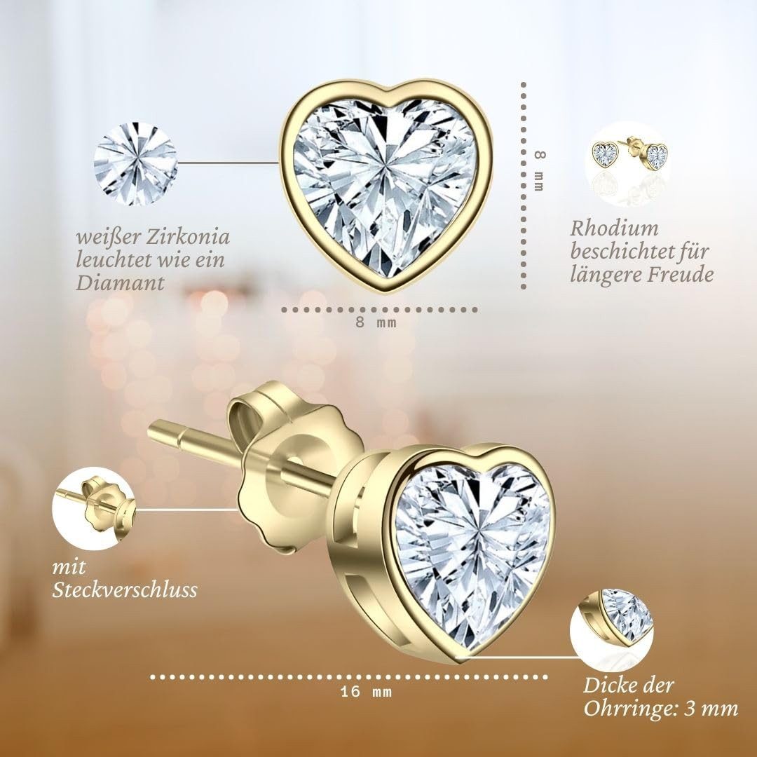 LOVENEST Ohrstecker-Set Herz Ohrringe Silber 925 Damen Ohrstecker kleine Herzohrringe – Bild 4 von 5