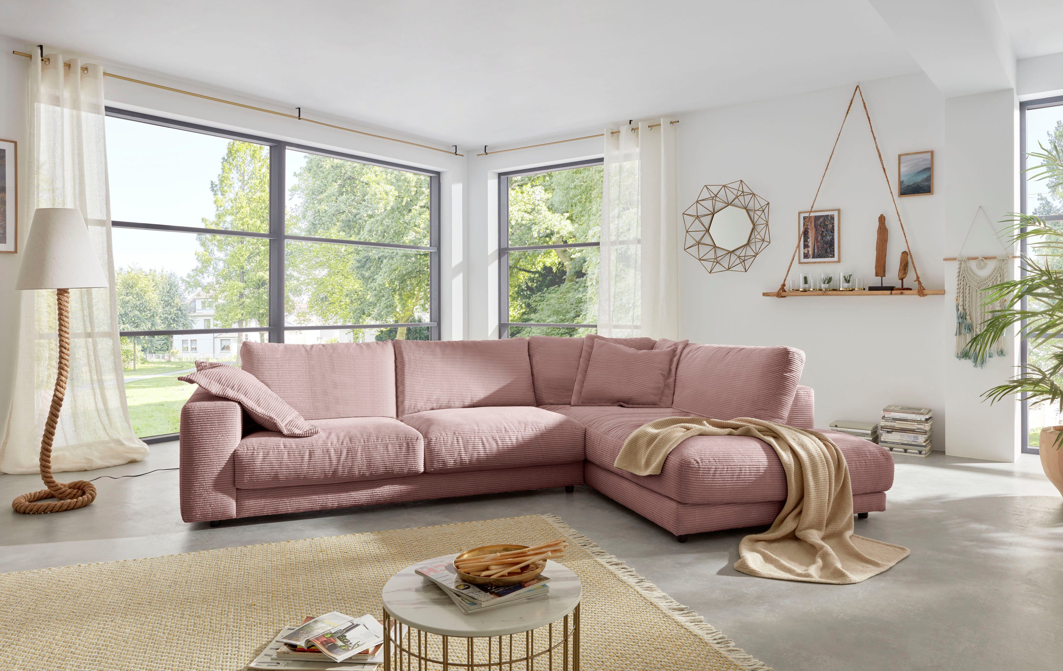 3C Candy Kuschelig, Farben, mit Enisa, Bezug 2 5 in rosé Zierkissen Cord, Ecksofa gemütlich, in