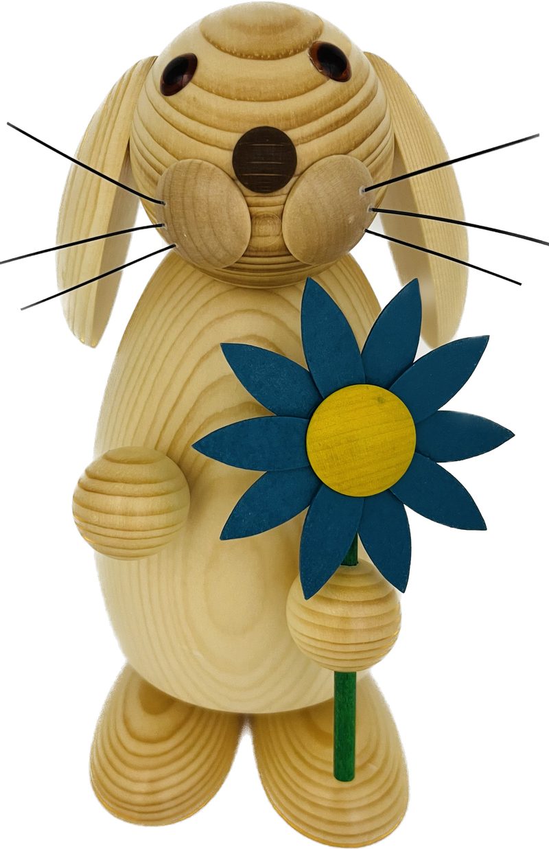 Richard Glaesser Osterhase aus Holz natur mit Blume, 25 cm groß