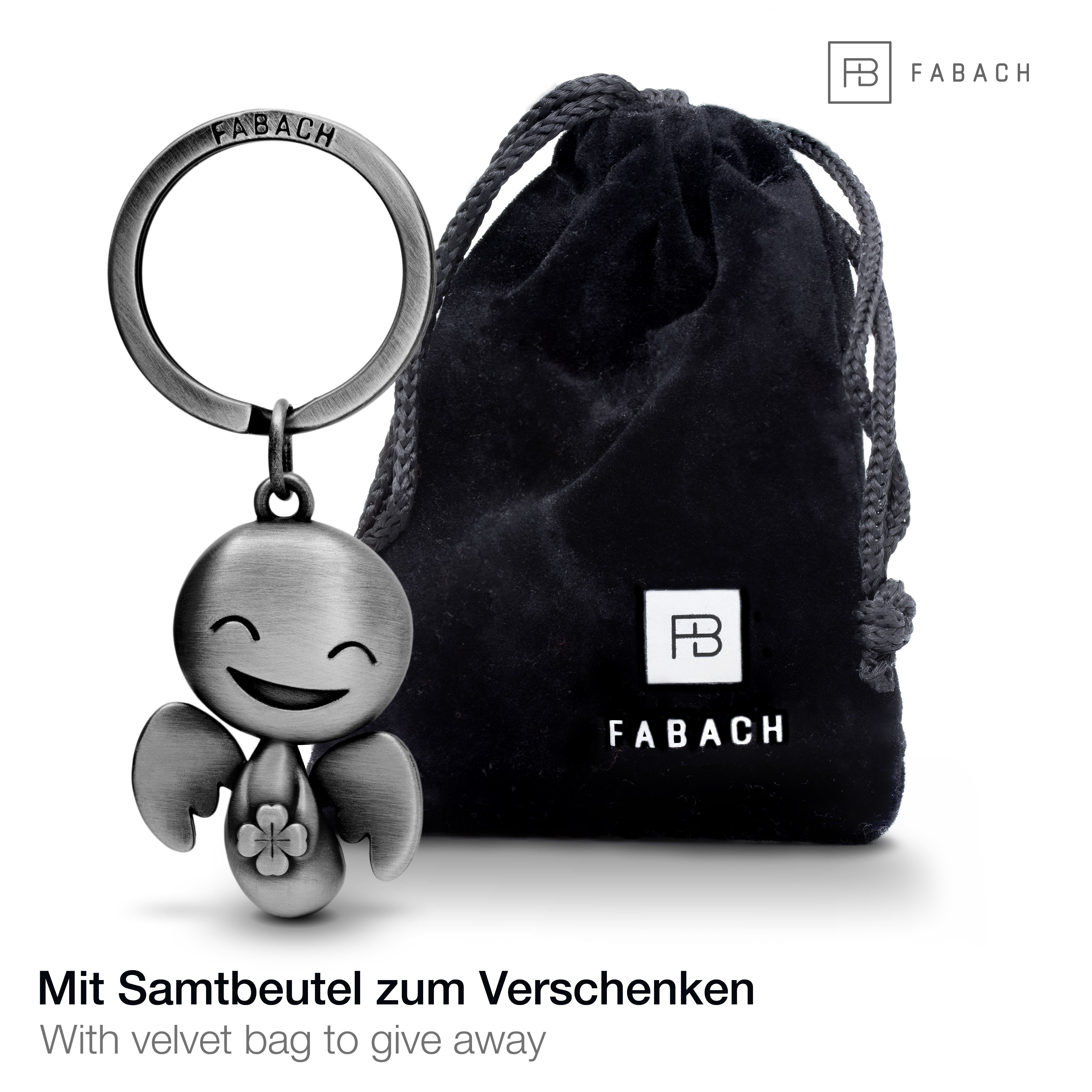 Geschenk Schutzengel - Glück mit FABACH Glücksbringer Antique Silber Happy Viel Schlüsselanhänger - Kleeblatt