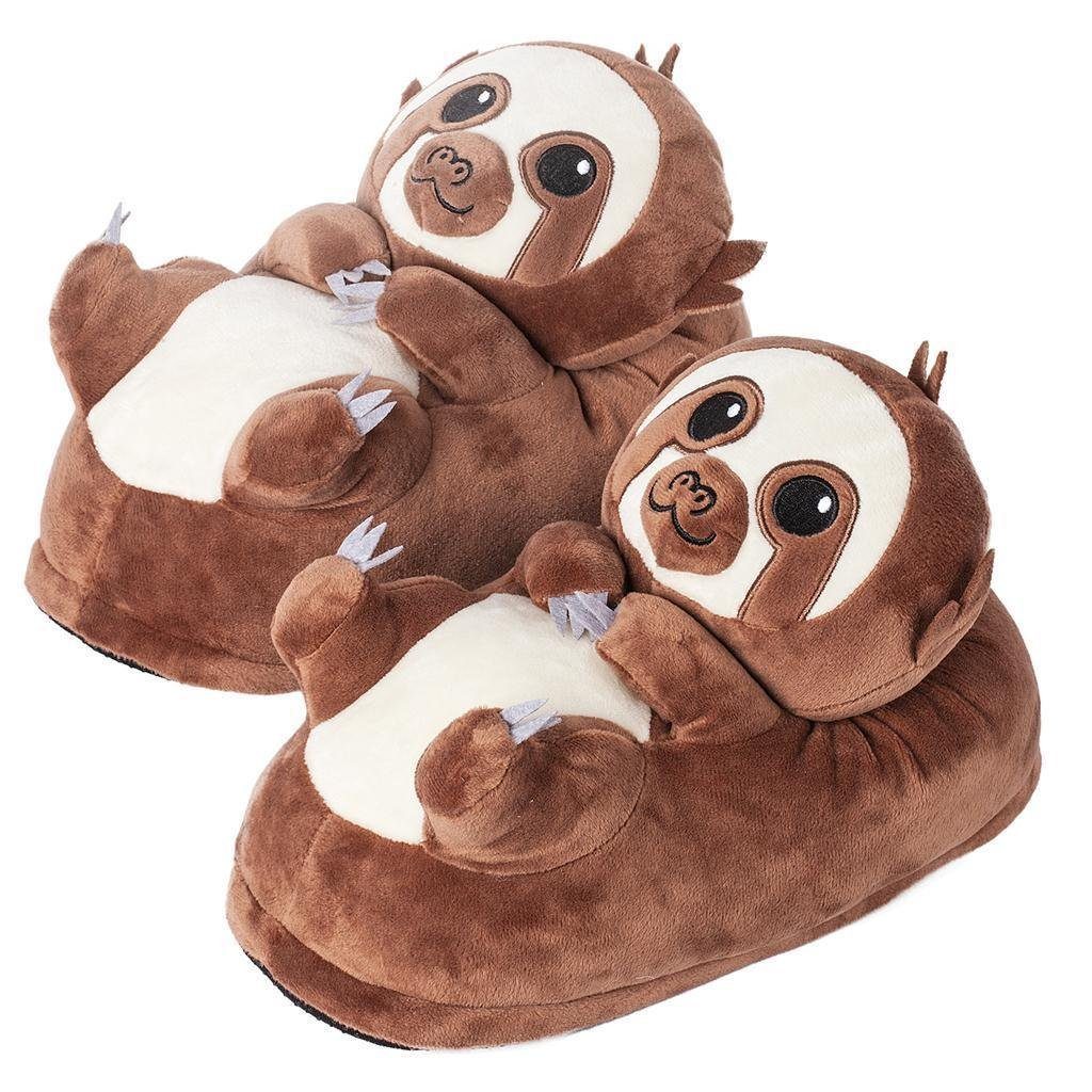 Corimori Tier Pantoffeln für Kinder Einheitsgröße 25-33,5 cm Plüsch Hausschuhe Hund, Hase, Fuchs, Drache, Einhorn, Faultier, Koala, Pinguin uvm "Henry" das Faultier (braun)