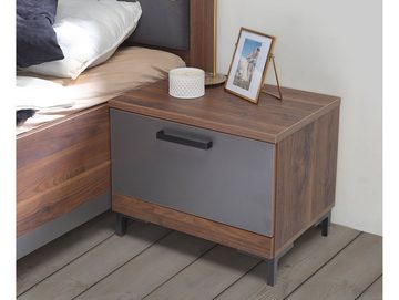 Moebel-Eins Nachttisch, QUERRY Nachtkommode mit 1 Schubkasten, Material Dekorspanplatte, walnussfarbig/grau