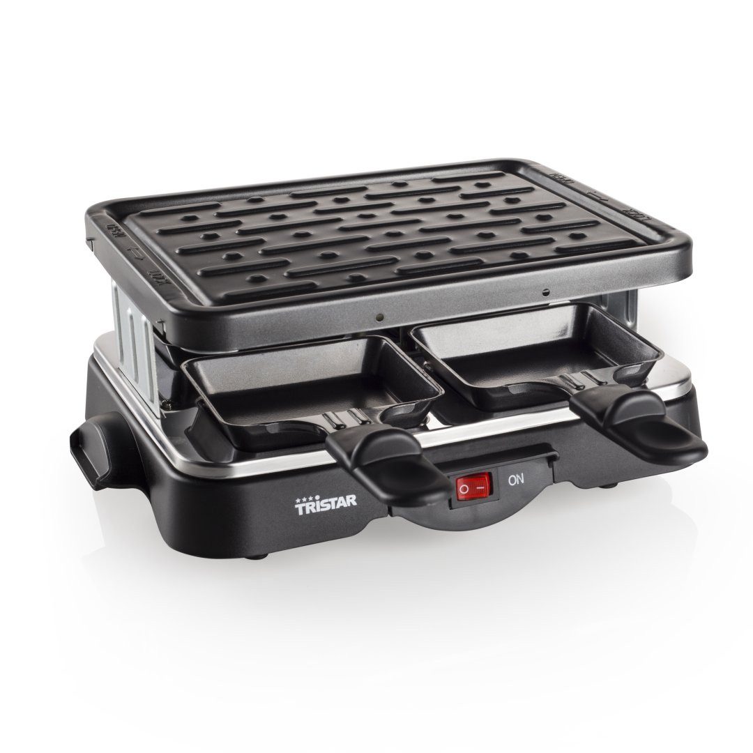 Tristar Raclette Tristar Raclette Grill/ Tischgrill für bis zu 4 Personen – mit Ein-/ A, 4 Pfännchen - Grillplatte