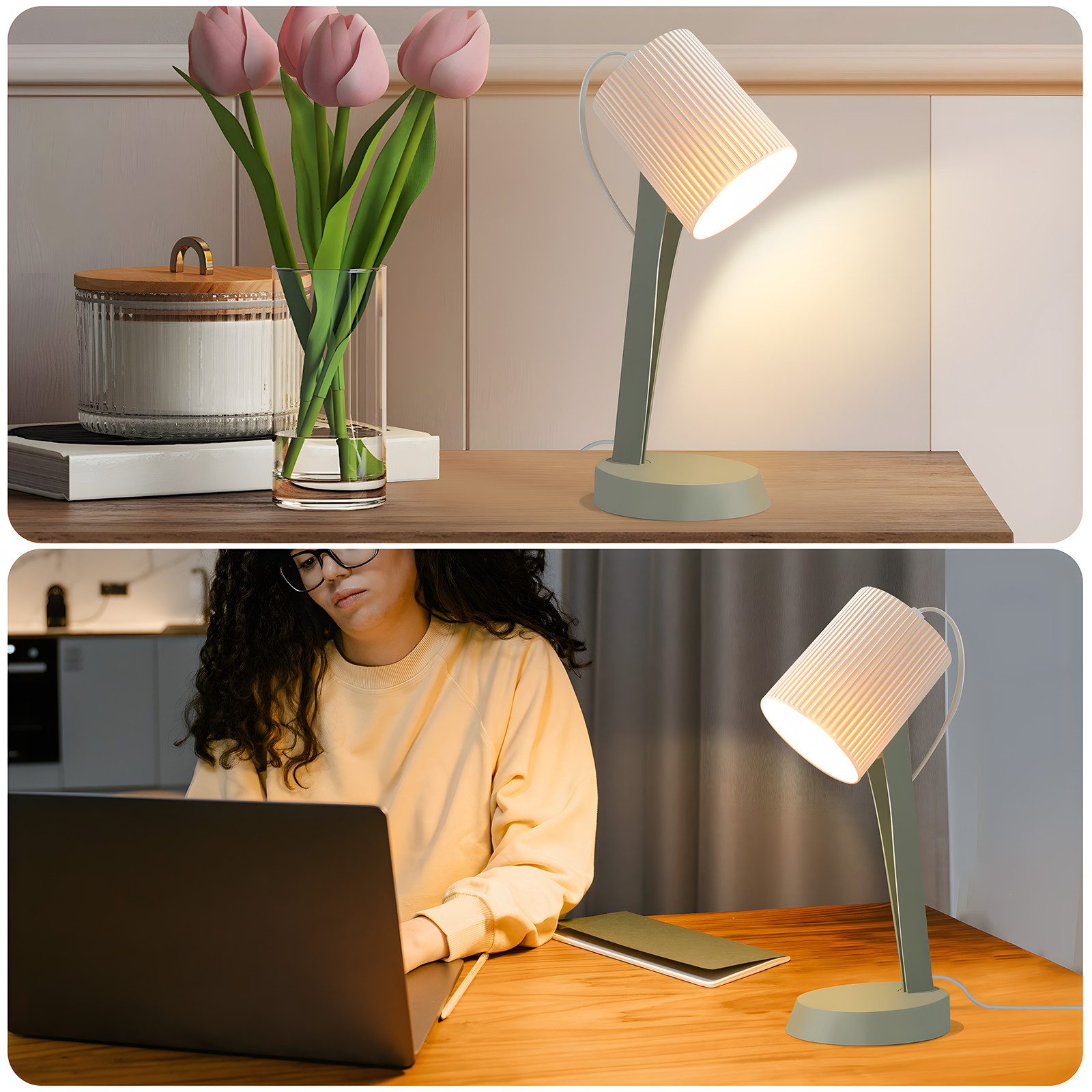ZMH Tischleuchte Modern Landhausstil Tischlampe mit Kabel Wohnzimmer mit Kippschalter, Hochwertige Design, ohne Leuchtmittel, 2er Set Kleine E14 Nachttischlampe für Esstisch Schlafzimmer