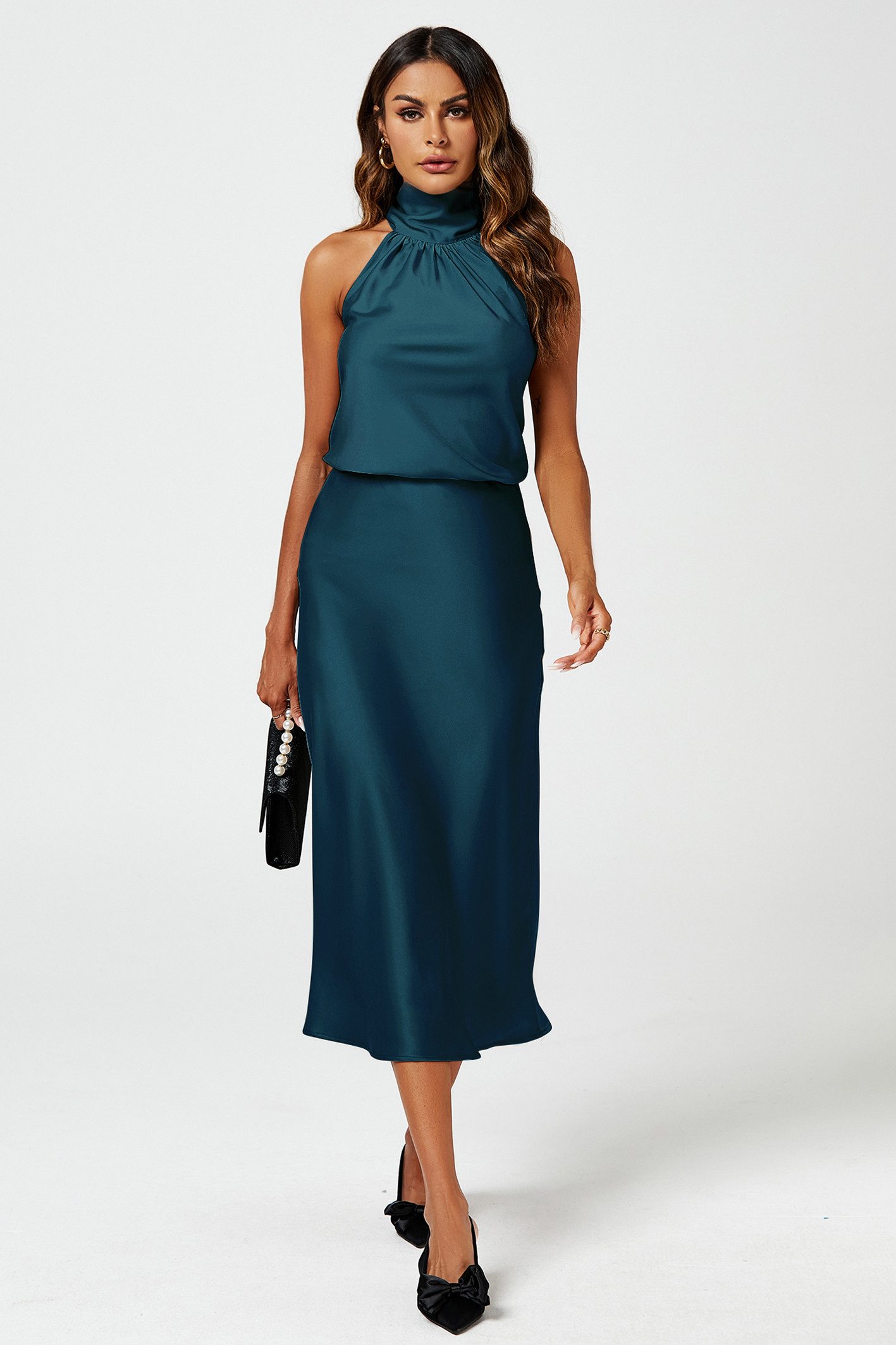 FS Collection Neckholdertop Neckholdertop Damen Neckholder-Top aus Satin mit Bindeband hinten (XS (EU:36 / UK:8) · S (EU:38 / UK:10) · M (EU:40 / UK:12) · L (EU – Bild 2 von 5
