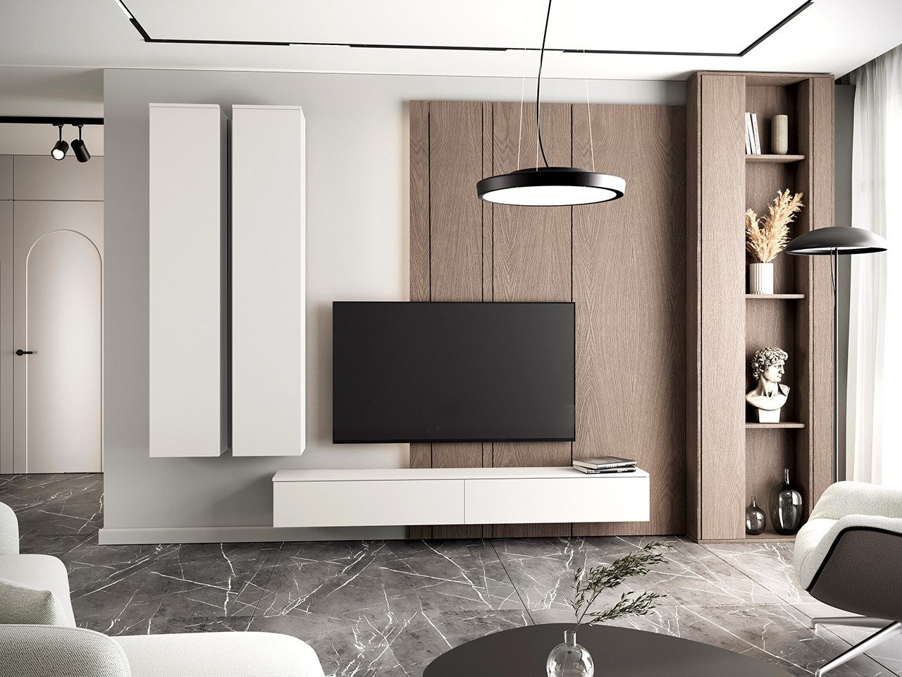 Wohnwand Medienwand FIVO 4 weiß 3tlg. Hängeschränke TV-Lowboard