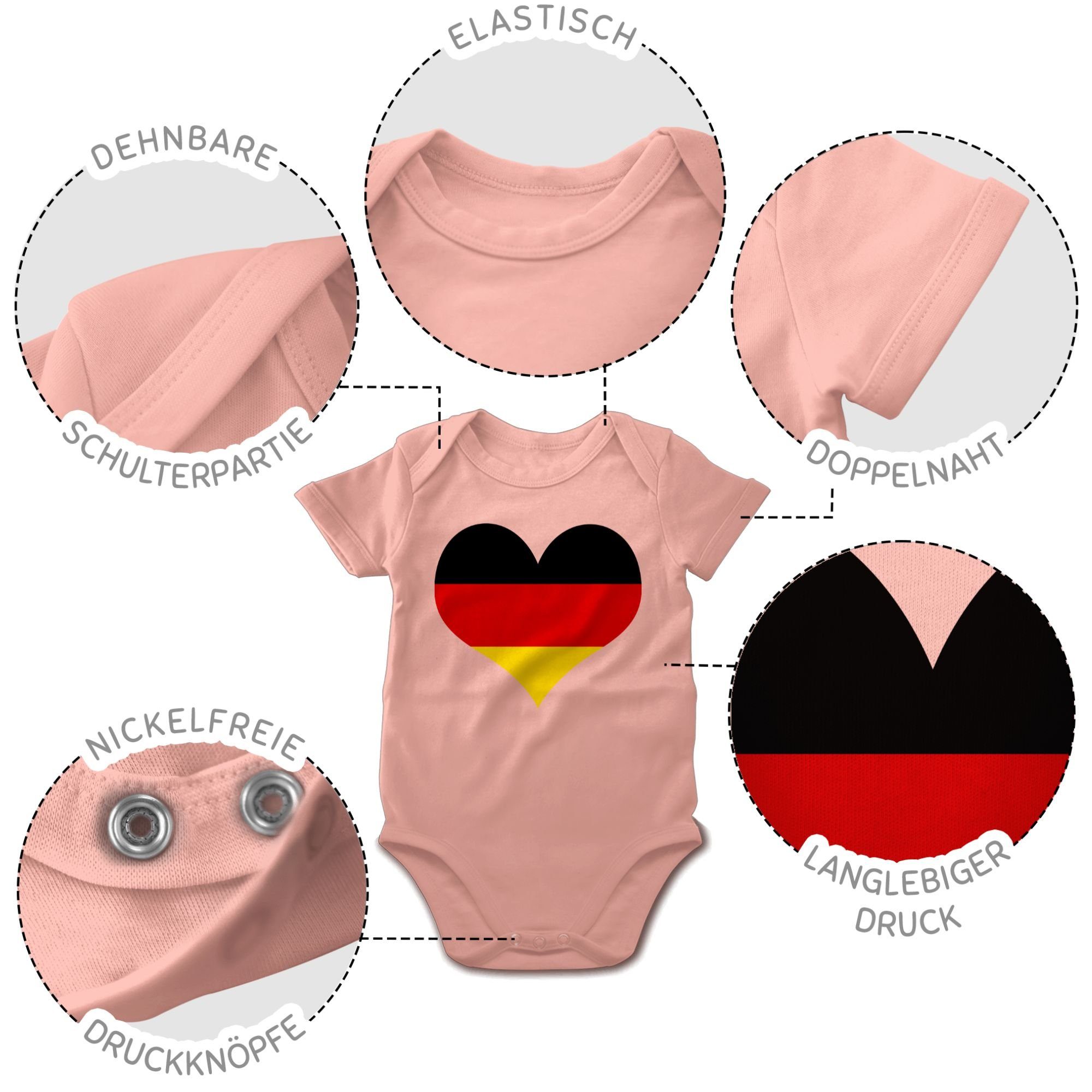 Shirtracer Shirtbody Deutschland klassisch 2 Babyrosa 2024 Baby EM Herz Fussball