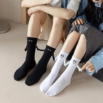 NUODWELL Socken 4 Paar Lustige Magnetische Mittlere Socken, Hand-in-Hand Paar Socken (4-Paar)