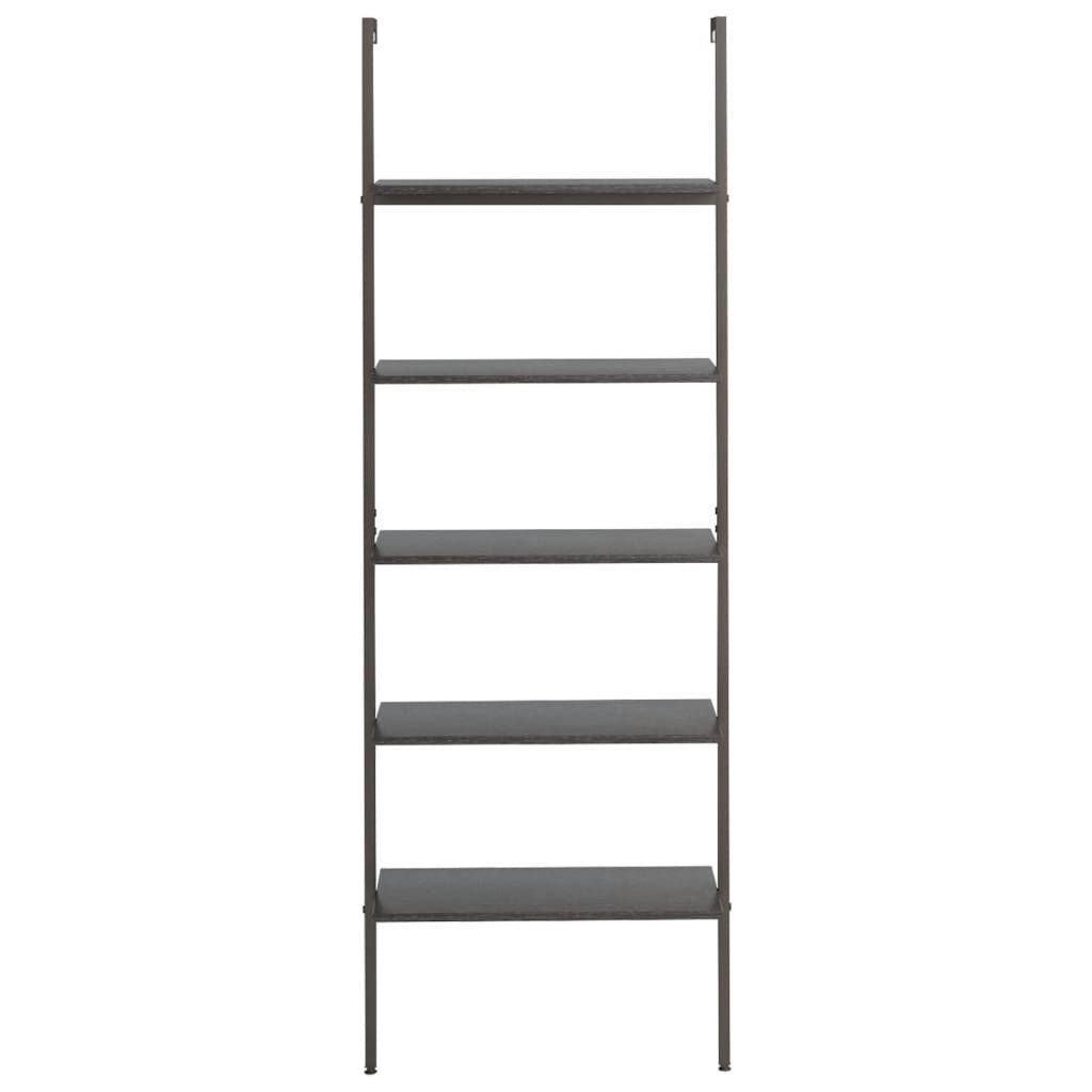 furnicato Bücherregal Anlehnregal mit 5 Ablagen 64x35x185 cm Schwarz Stahl & Massivholz, 1-tlg.