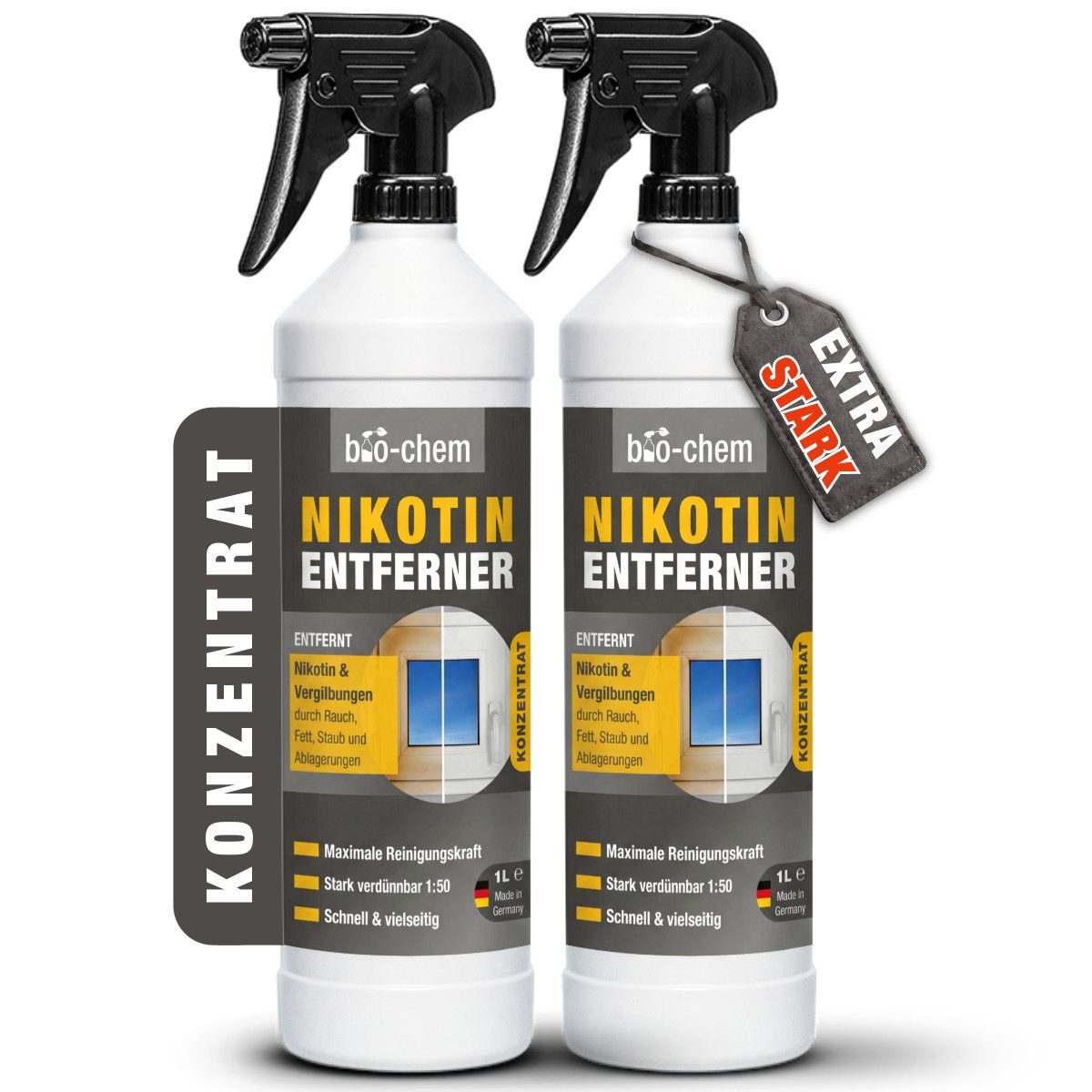bio-chem Nikotinentferner Konzentrat – Gegen Vergilbung, Ruß, Fett Allzweckreiniger (Nikotinentferner Hochkonzentrat, bis 1:50 verdünnbar)