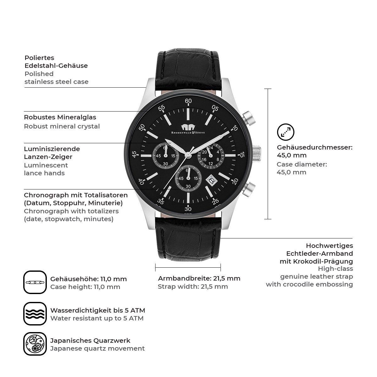 Rhodenwald & Söhne Chronograph Goodwill silber/schwarz Goodwill, aus Edelstahl