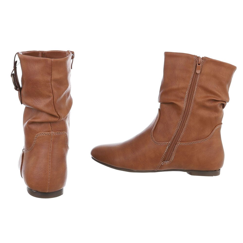 Ital-Design Damen Freizeit Stiefelette (88519470) Blockabsatz Flache Stiefeletten in Camel