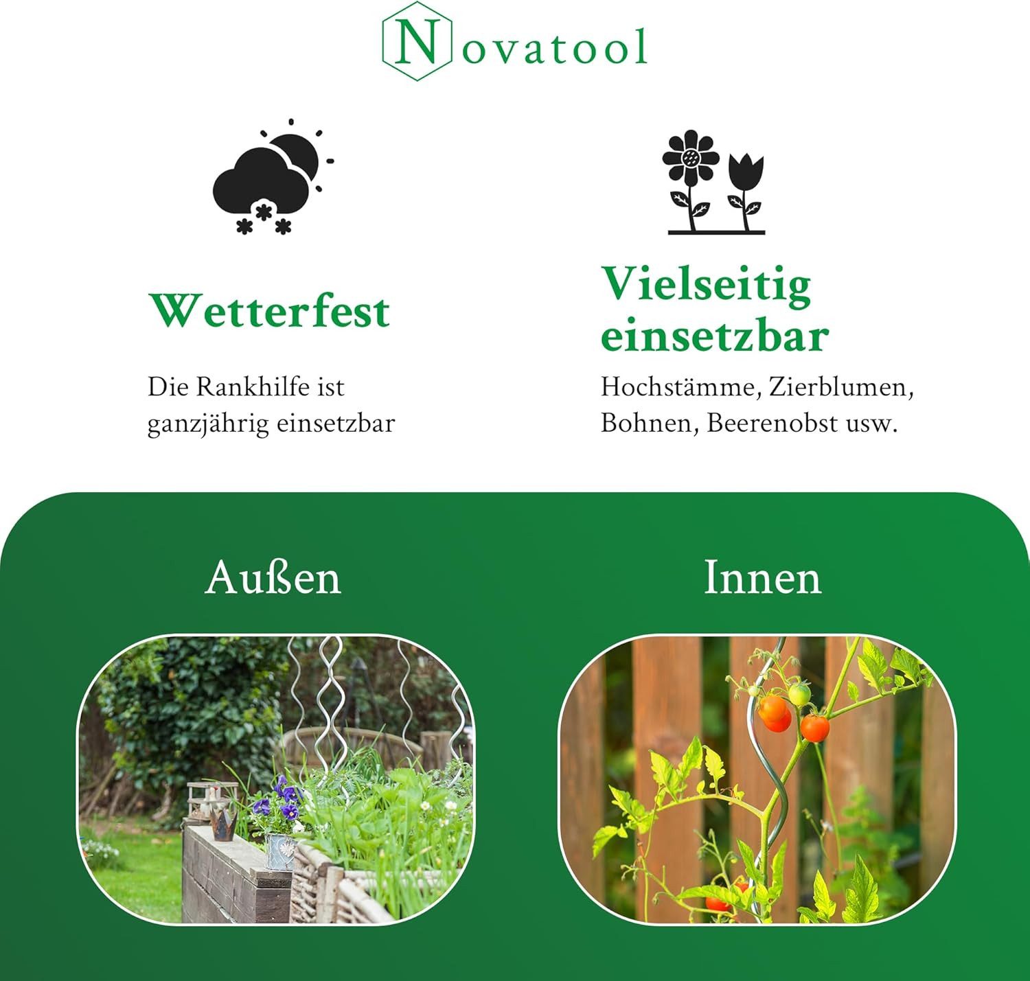 Novatool Lot de 10 bâtons de fleurs Vert 75 cm x 8 mm