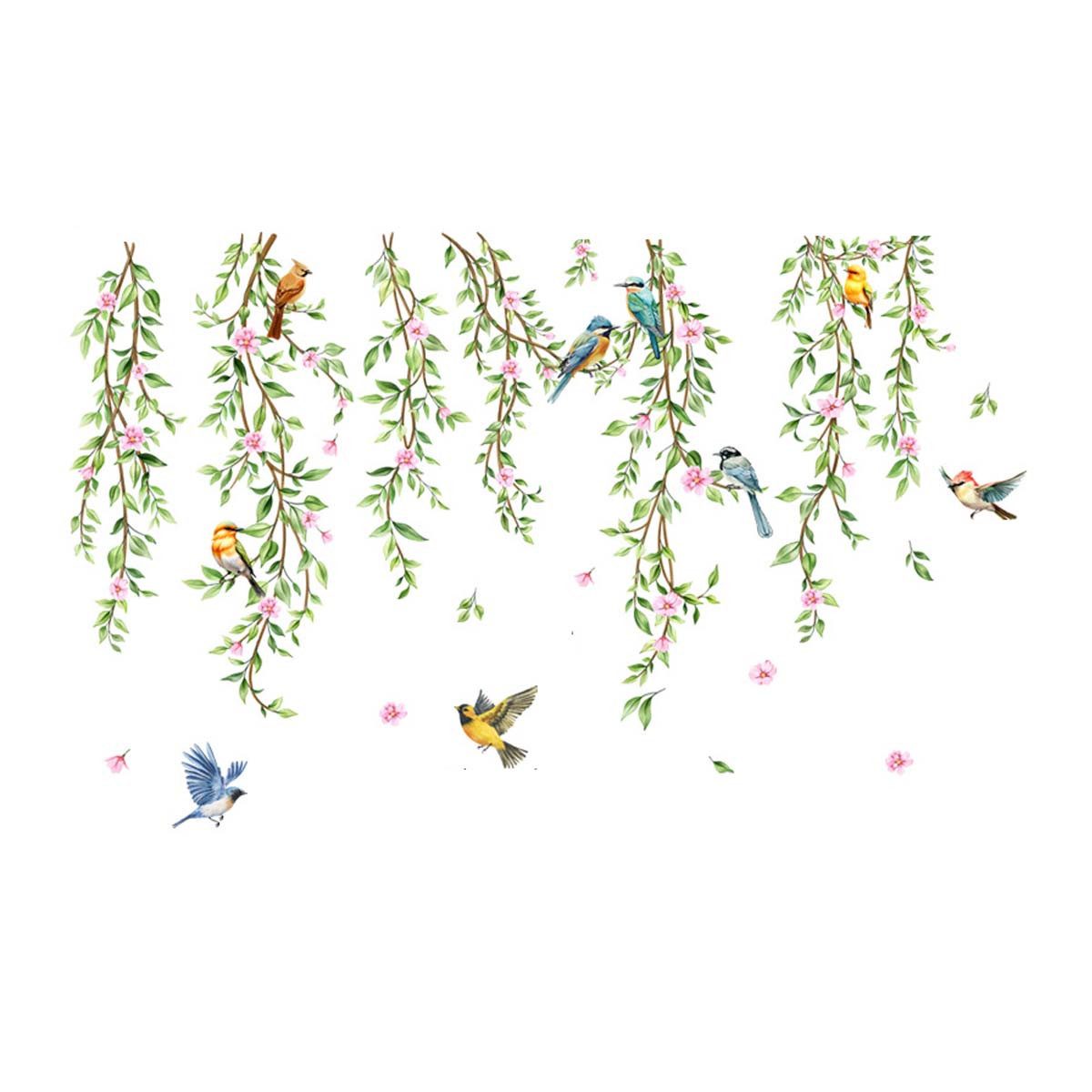 Kaket Wandtattoo Hängende Rebe Wandaufkleber Blätter Grün Pflanzen Vögel (2 günstig online kaufen