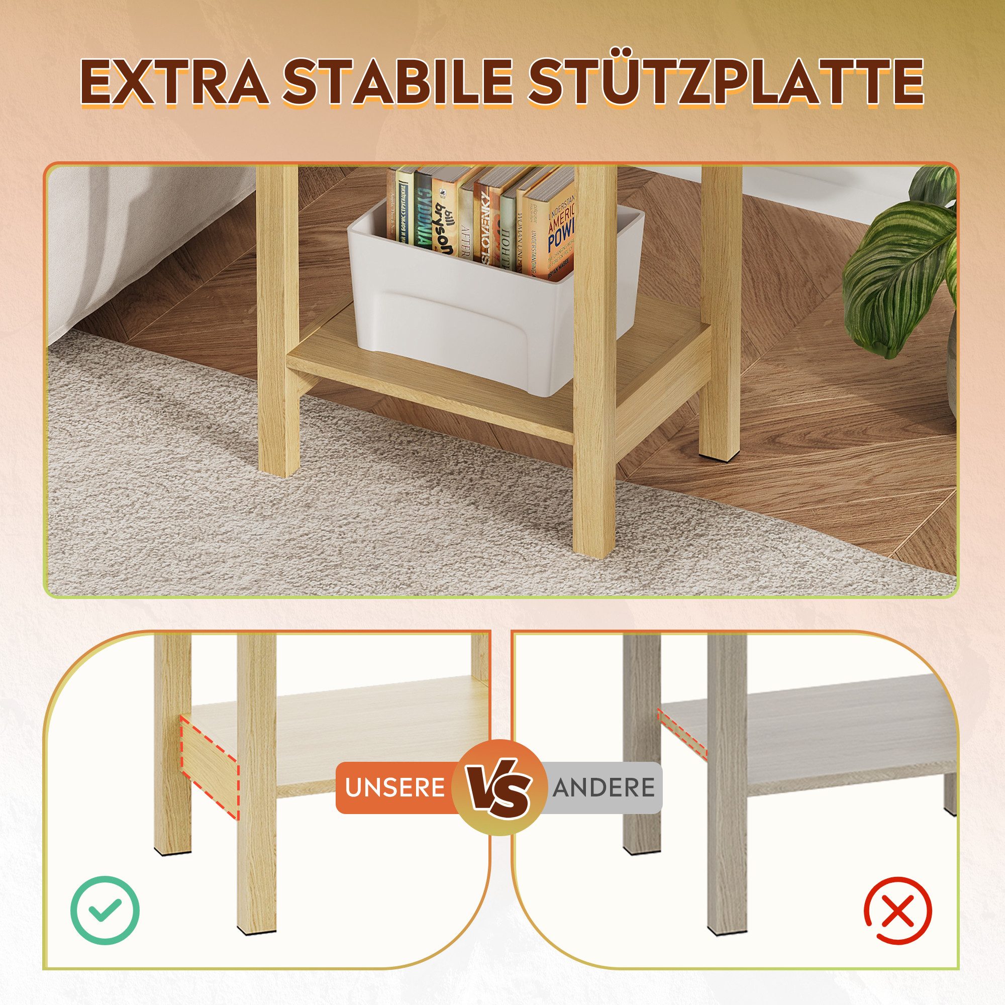 WLIVE Nachttisch Nachttisch mit Schublade und Ablage, Beistelltisch Holz 40×30×60,6cm (1 Tisch), schmal, offenes Fach
