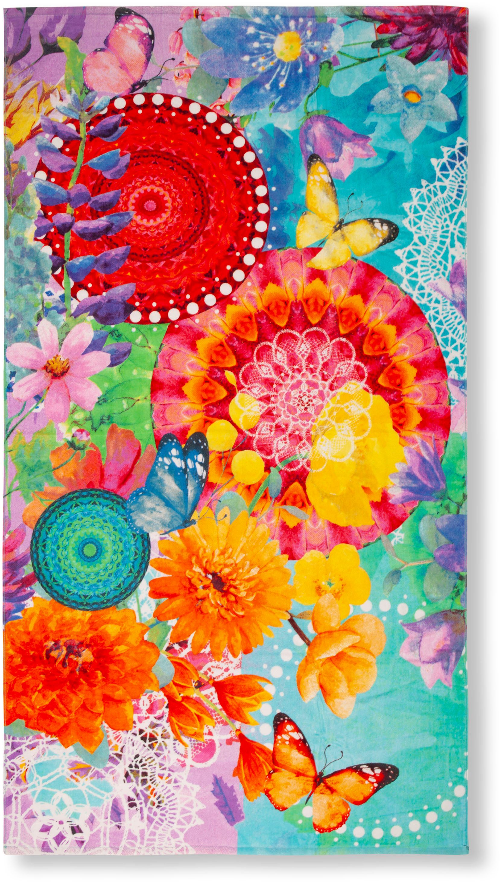hip Strandtuch Vitori, Frotteevelours (1-St), 100% Baumwolle, Velours, 100x180, Weich, Strand, Mandala, Blumen, Bunt