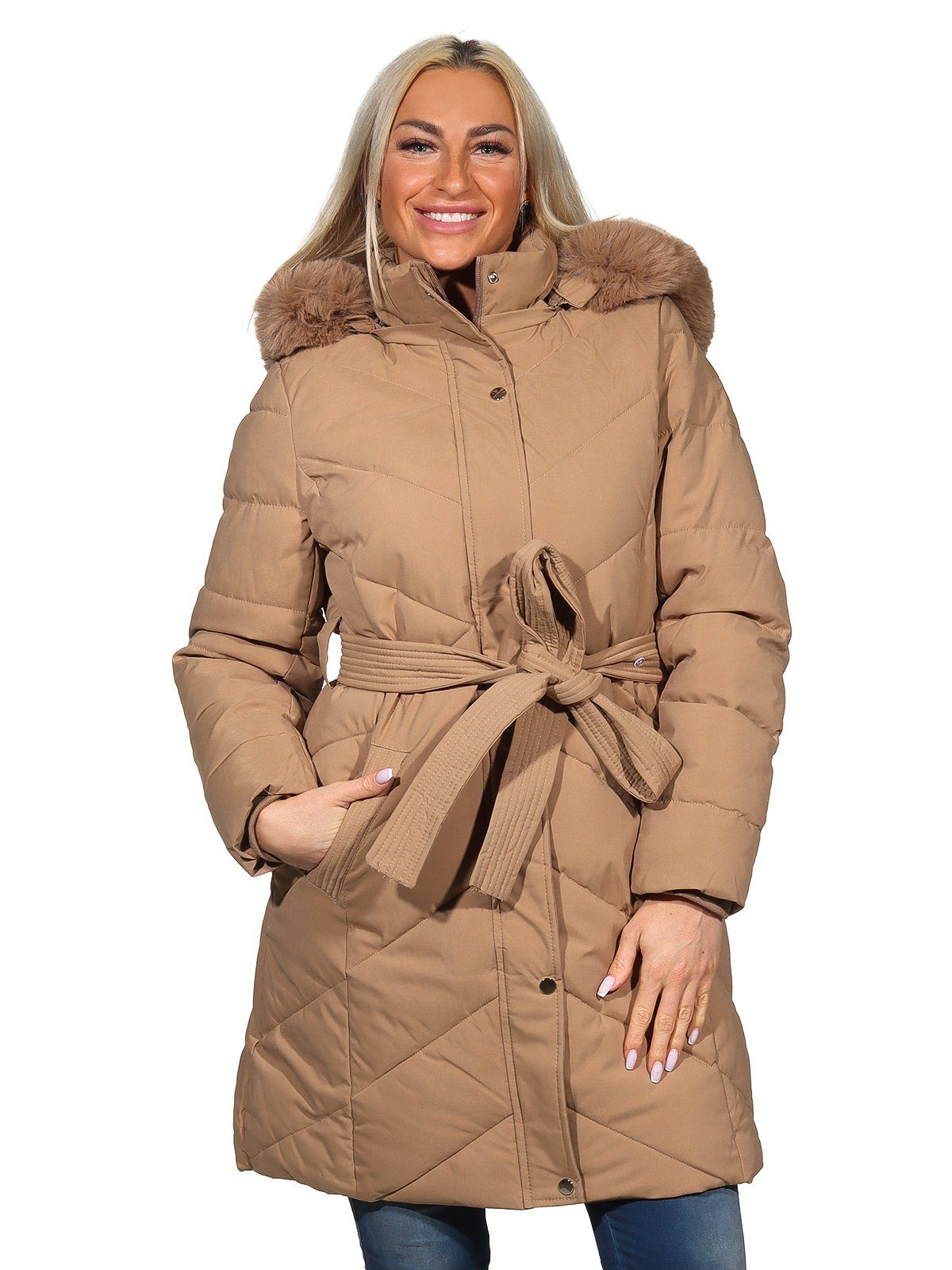 Aurela Damenmode Kurzmantel Steppmantel Damen Mantel diagonal gesteppt mit günstig online kaufen