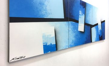 WandbilderXXL XXL-Wandbild Blue Stacks 210 x 70 cm, Abstraktes Gemälde, handgemaltes Unikat